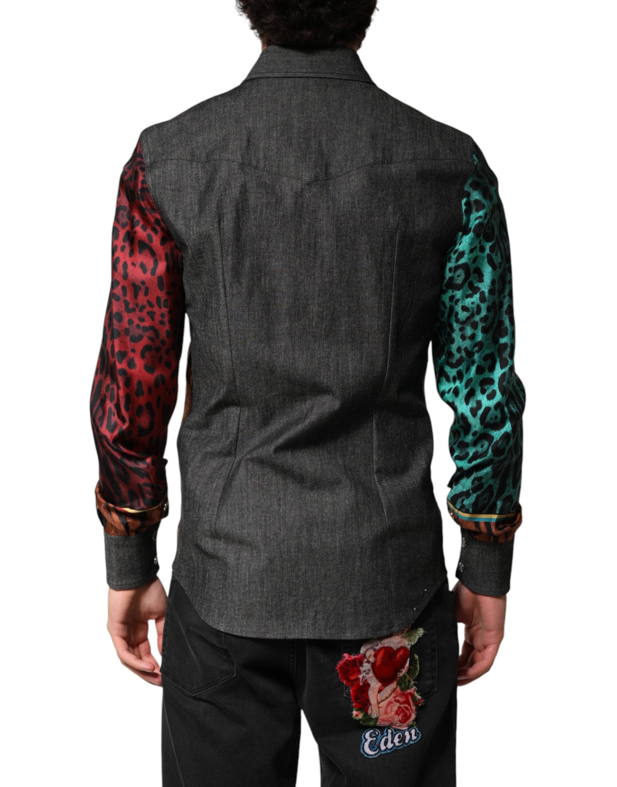 Dolce & Gabbana Mehrfarbiges Seidenhemd für Herren mit Tiger- und Leoparden-Print