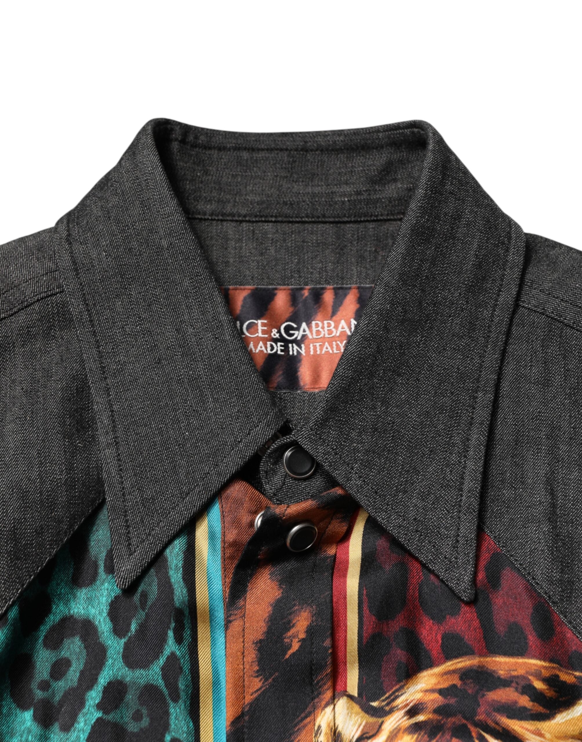 Dolce & Gabbana Mehrfarbiges Seidenhemd für Herren mit Tiger- und Leoparden-Print