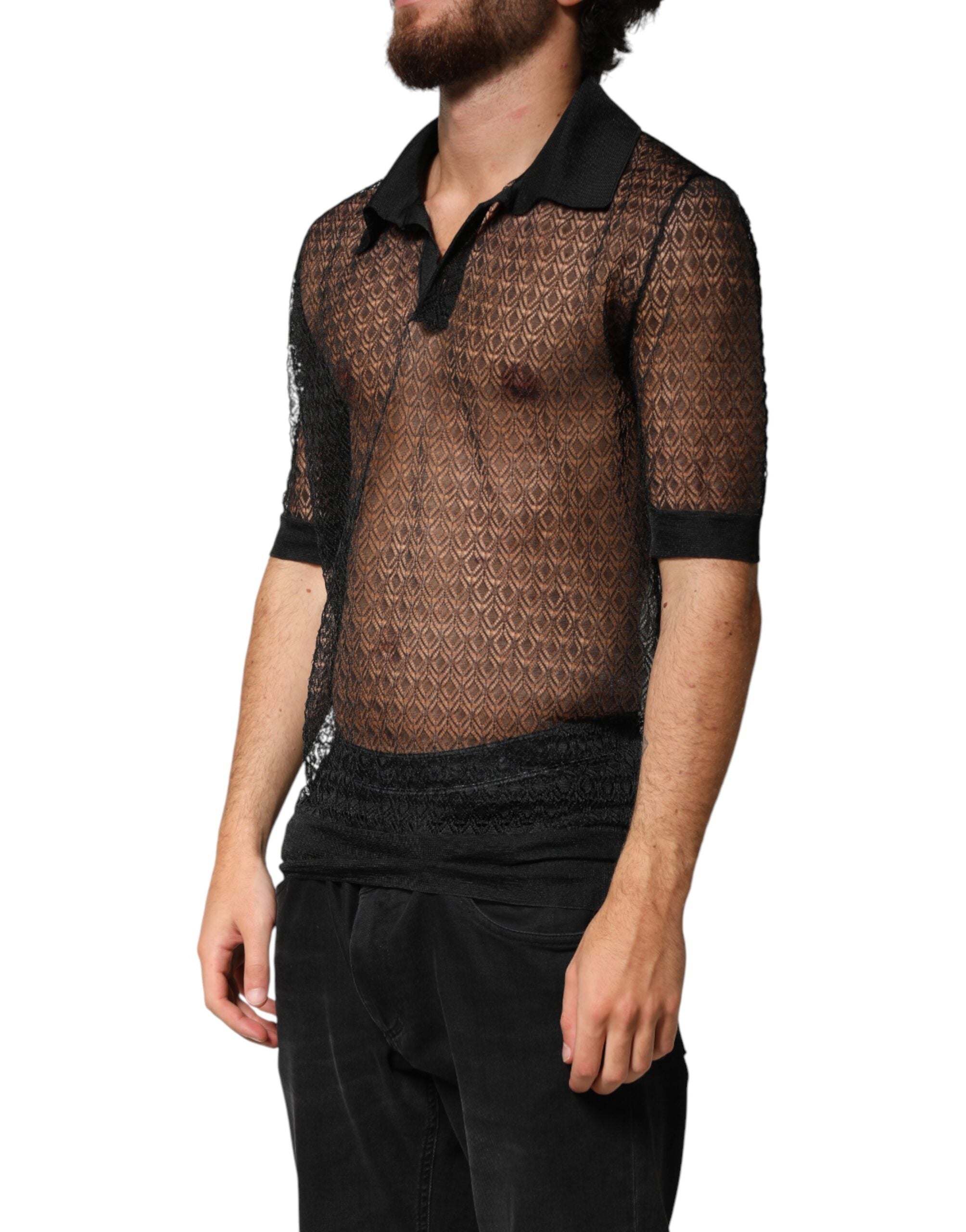 Dolce & Gabbana Schwarzes transparentes Poloshirt mit kurzen Ärmeln