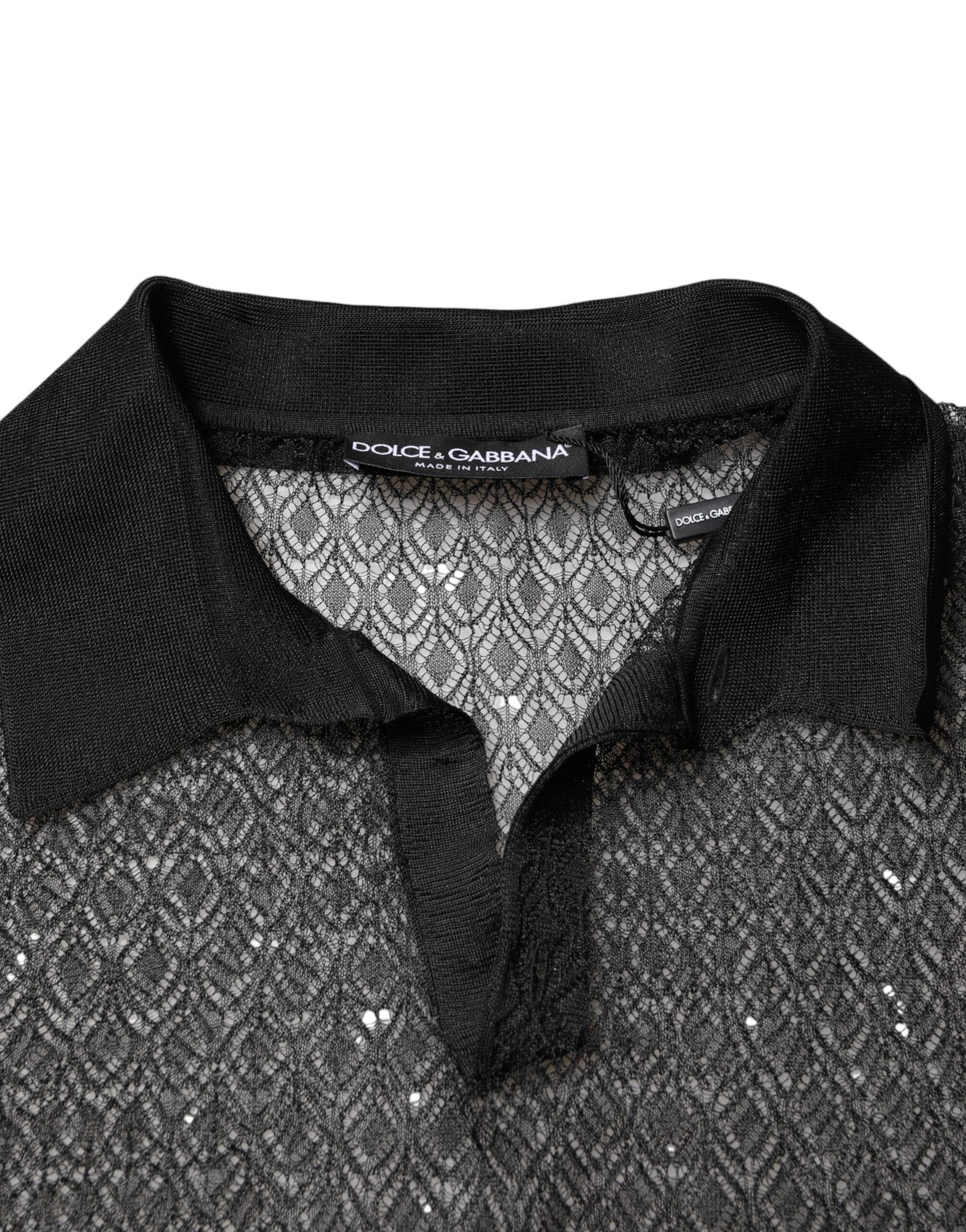 Dolce & Gabbana Schwarzes transparentes Poloshirt mit kurzen Ärmeln