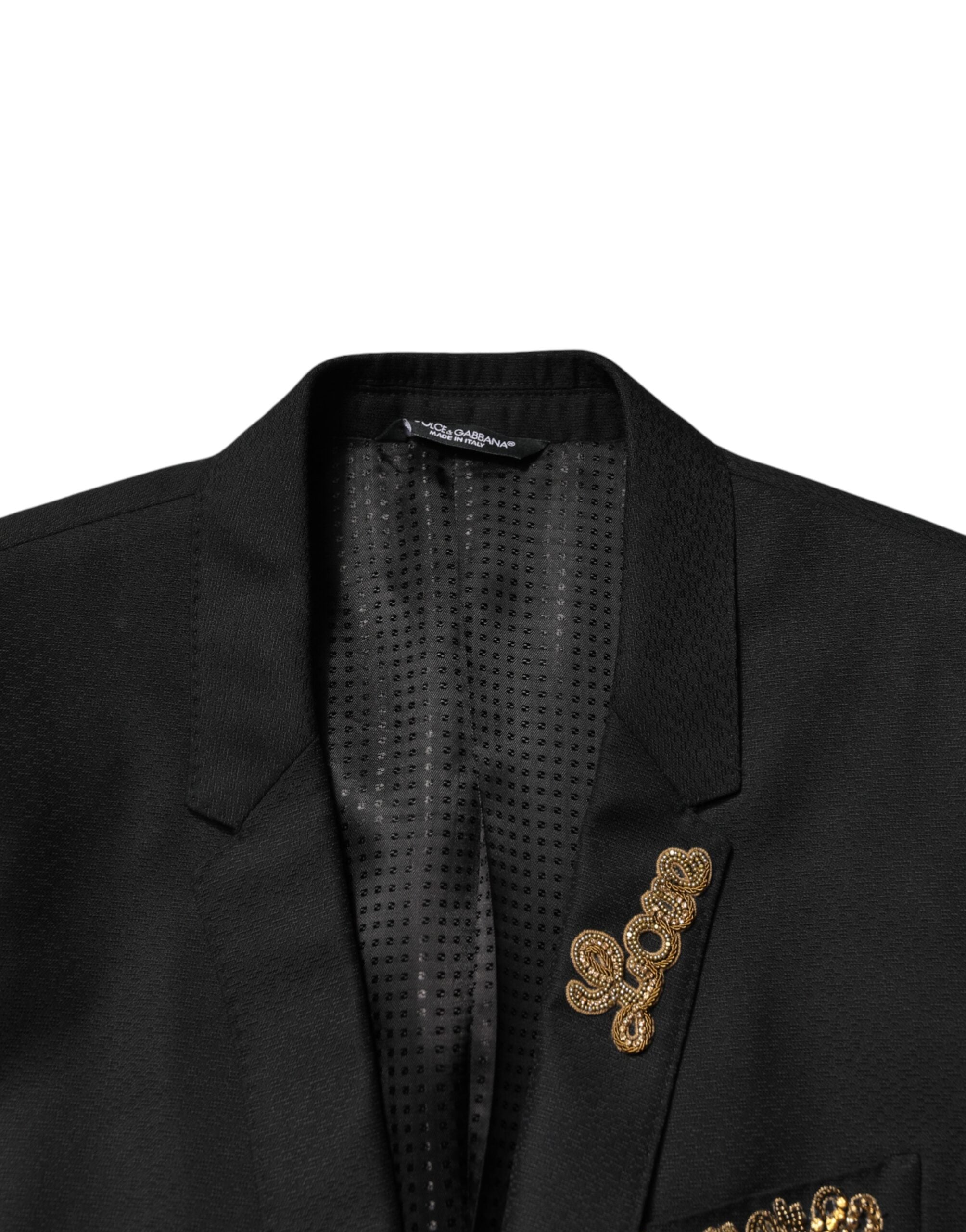 Dolce & Gabbana Schwarzer bestickter einreihiger 2-teiliger Anzug