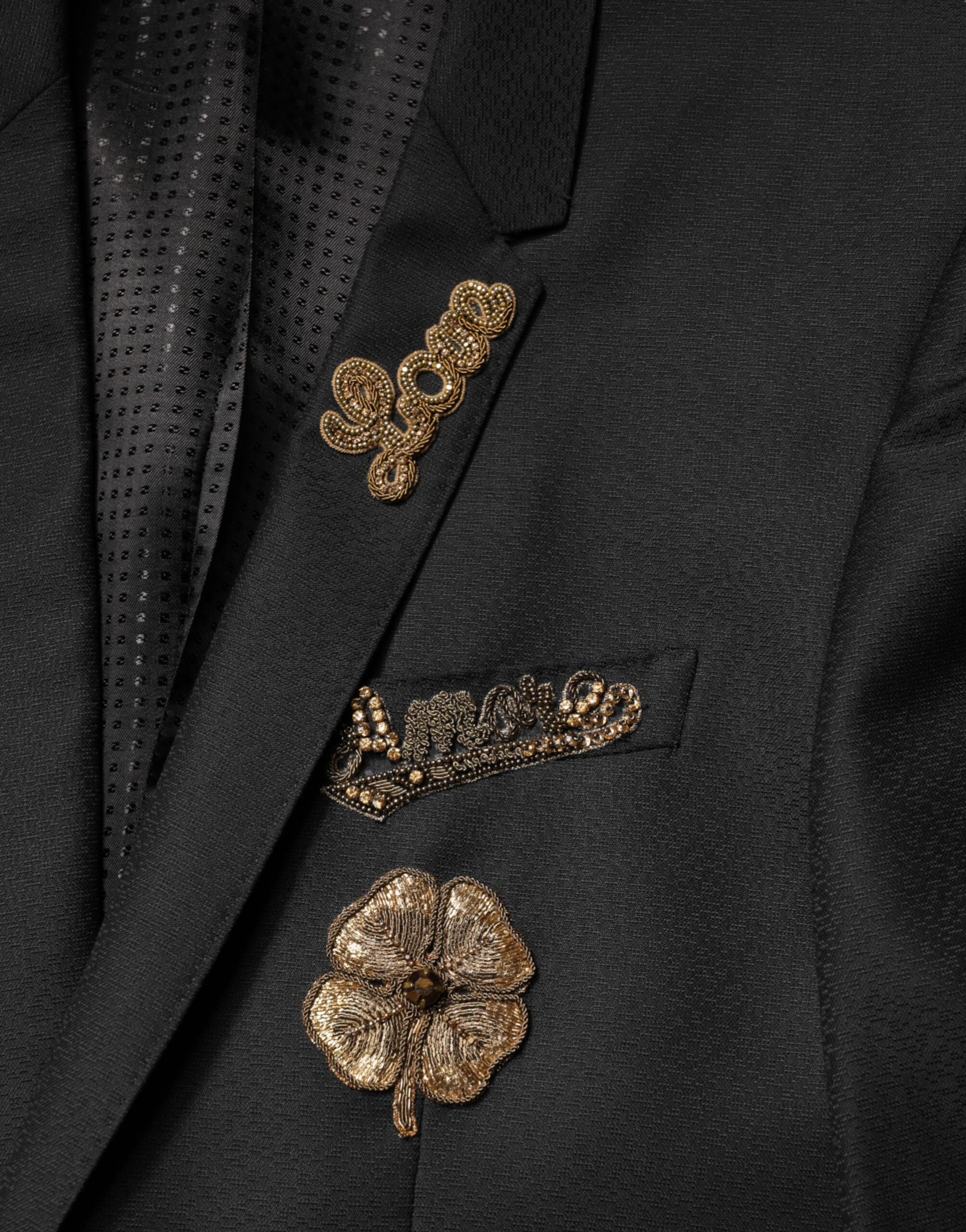 Dolce & Gabbana Schwarzer bestickter einreihiger 2-teiliger Anzug
