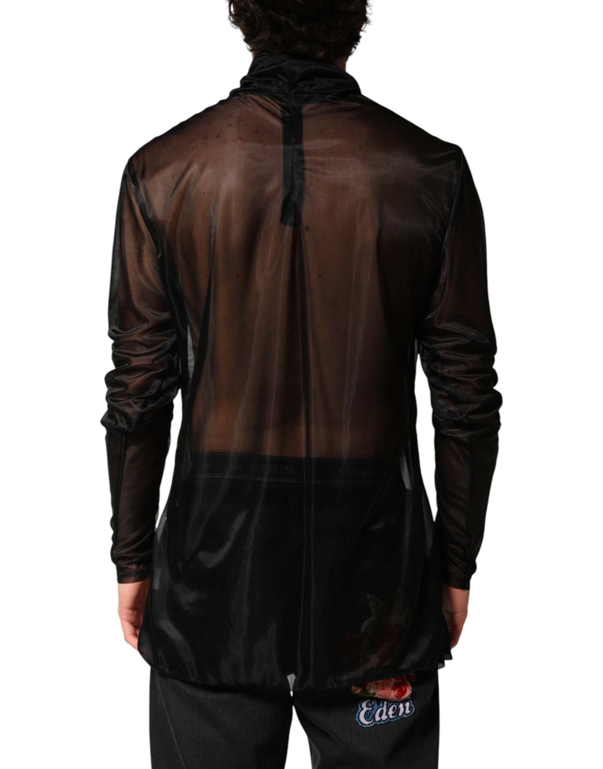 Dolce & Gabbana Schwarzer transparenter Rollkragenpullover mit langen Ärmeln