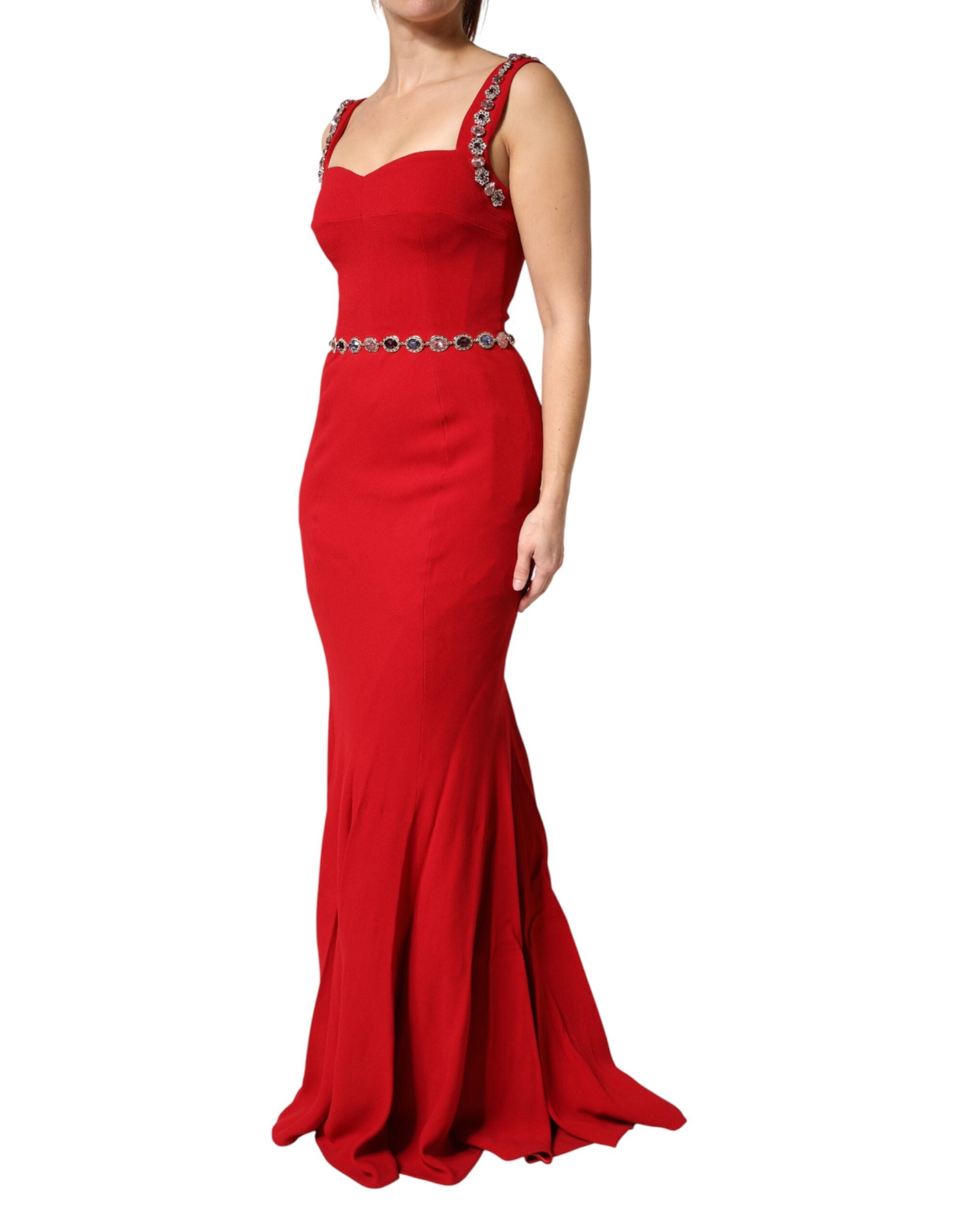 Dolce & Gabbana Rotes Verziertes Etui-Meerjungfrauen-Abendkleid