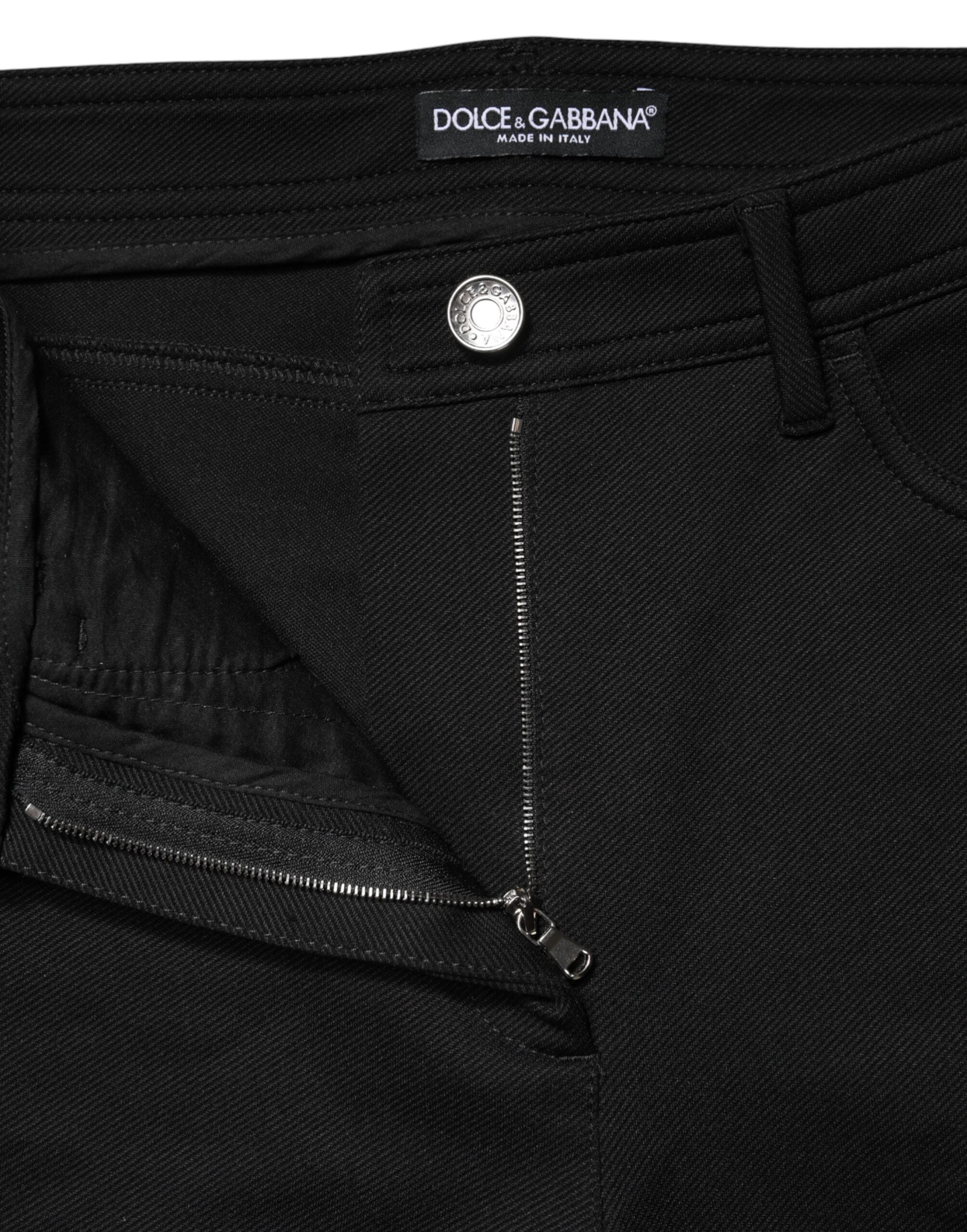 Dolce & Gabbana Schwarze Skinny High-Waist-Hose aus Stretch-Nylon