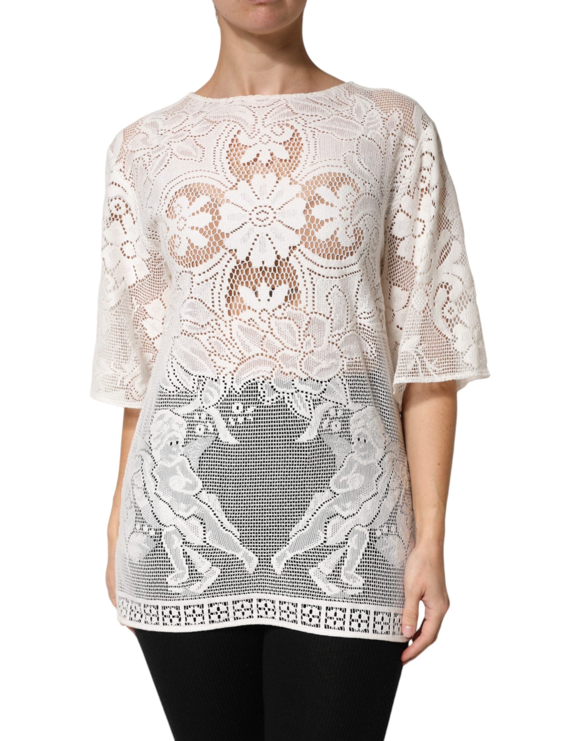 Dolce & Gabbana Weiße Bluse aus Baumwolle mit Stickerei und Spitze