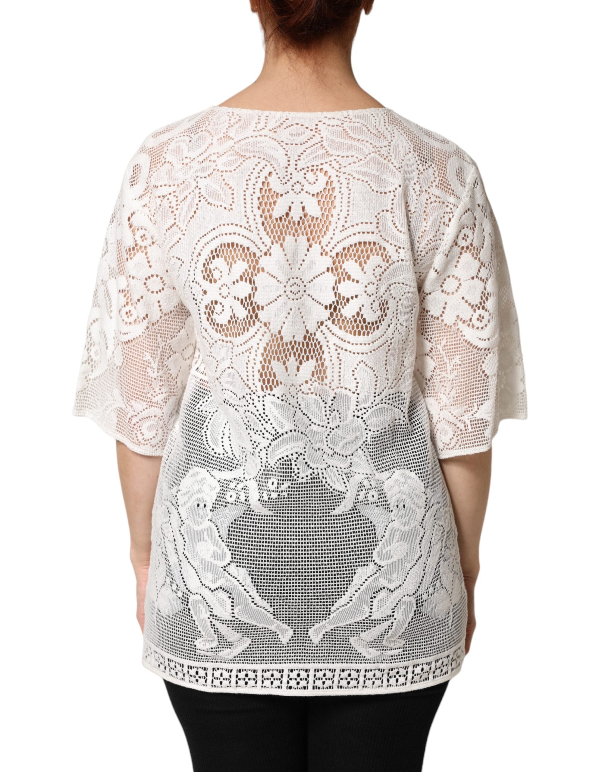 Dolce & Gabbana Weiße Bluse aus Baumwolle mit Stickerei und Spitze