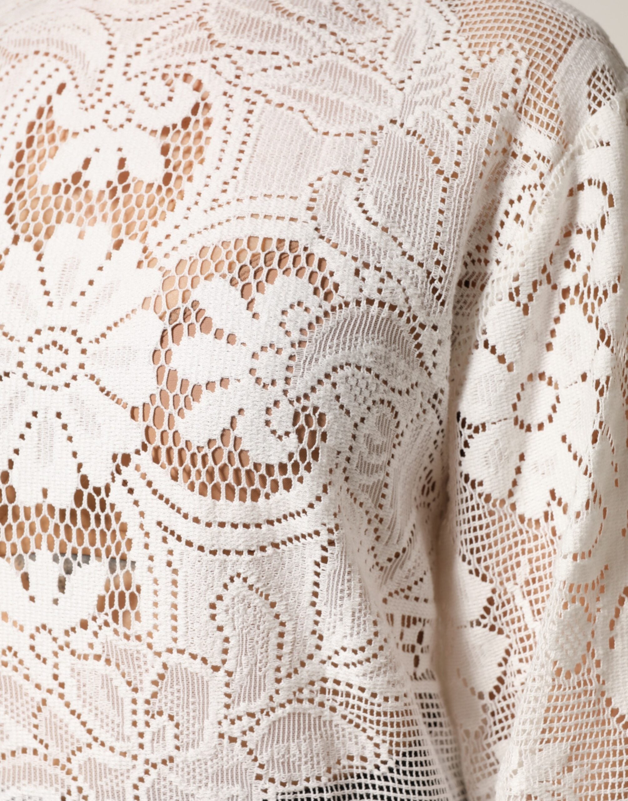 Dolce & Gabbana Weiße Bluse aus Baumwolle mit Stickerei und Spitze