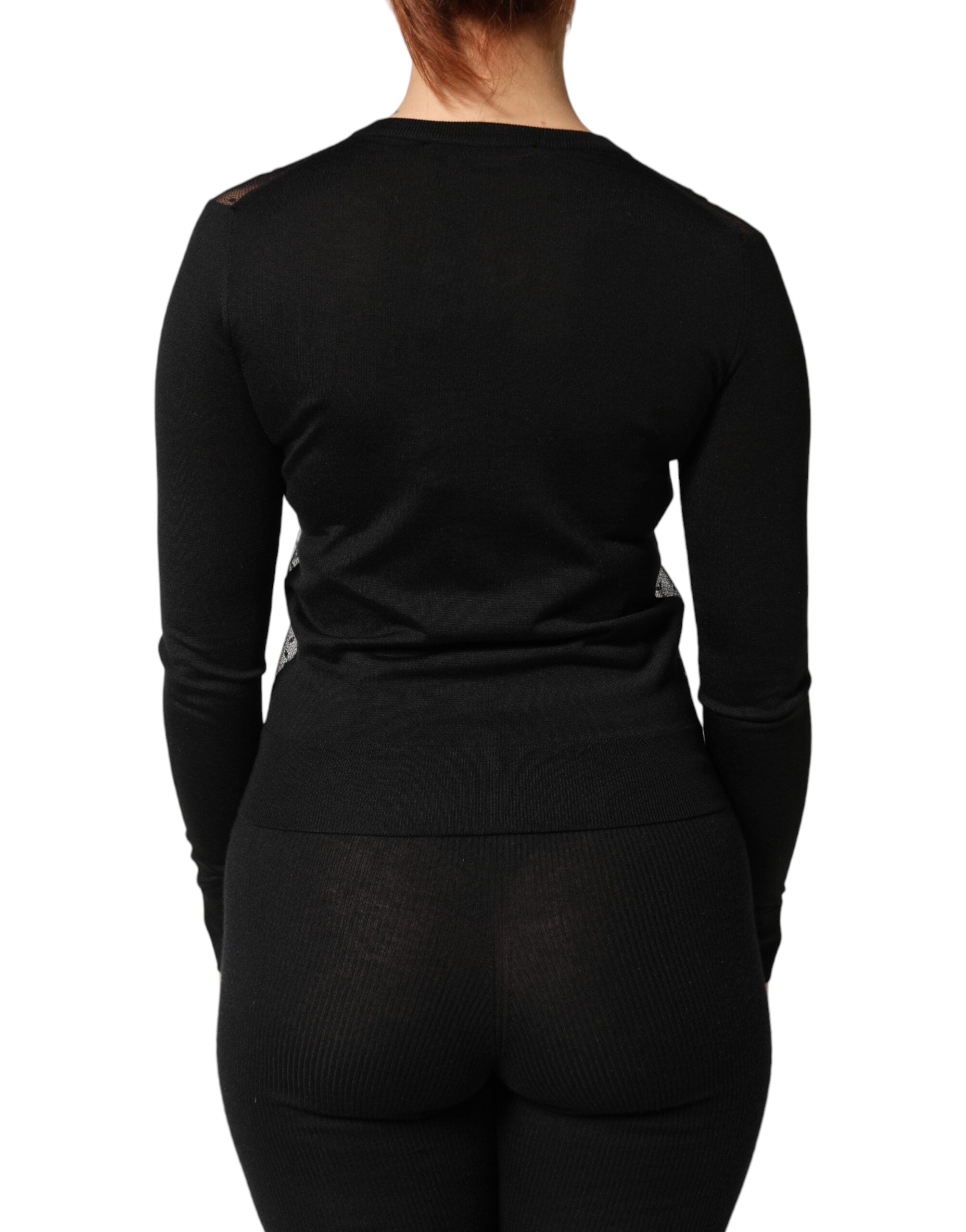 Dolce & Gabbana Schwarzer transparenter Cardigan-Pullover mit Knopfleiste