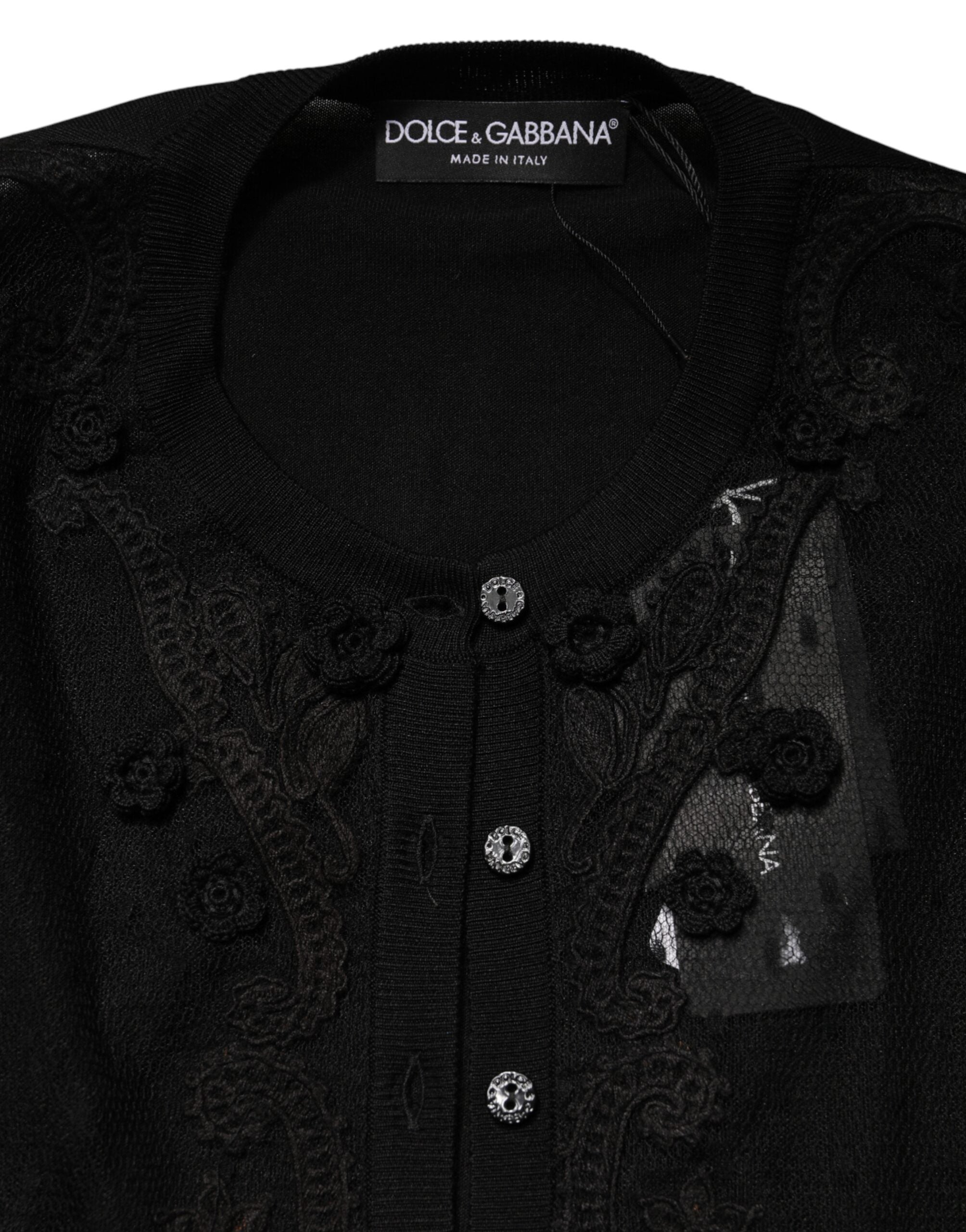 Dolce & Gabbana Schwarzer transparenter Cardigan-Pullover mit Knopfleiste