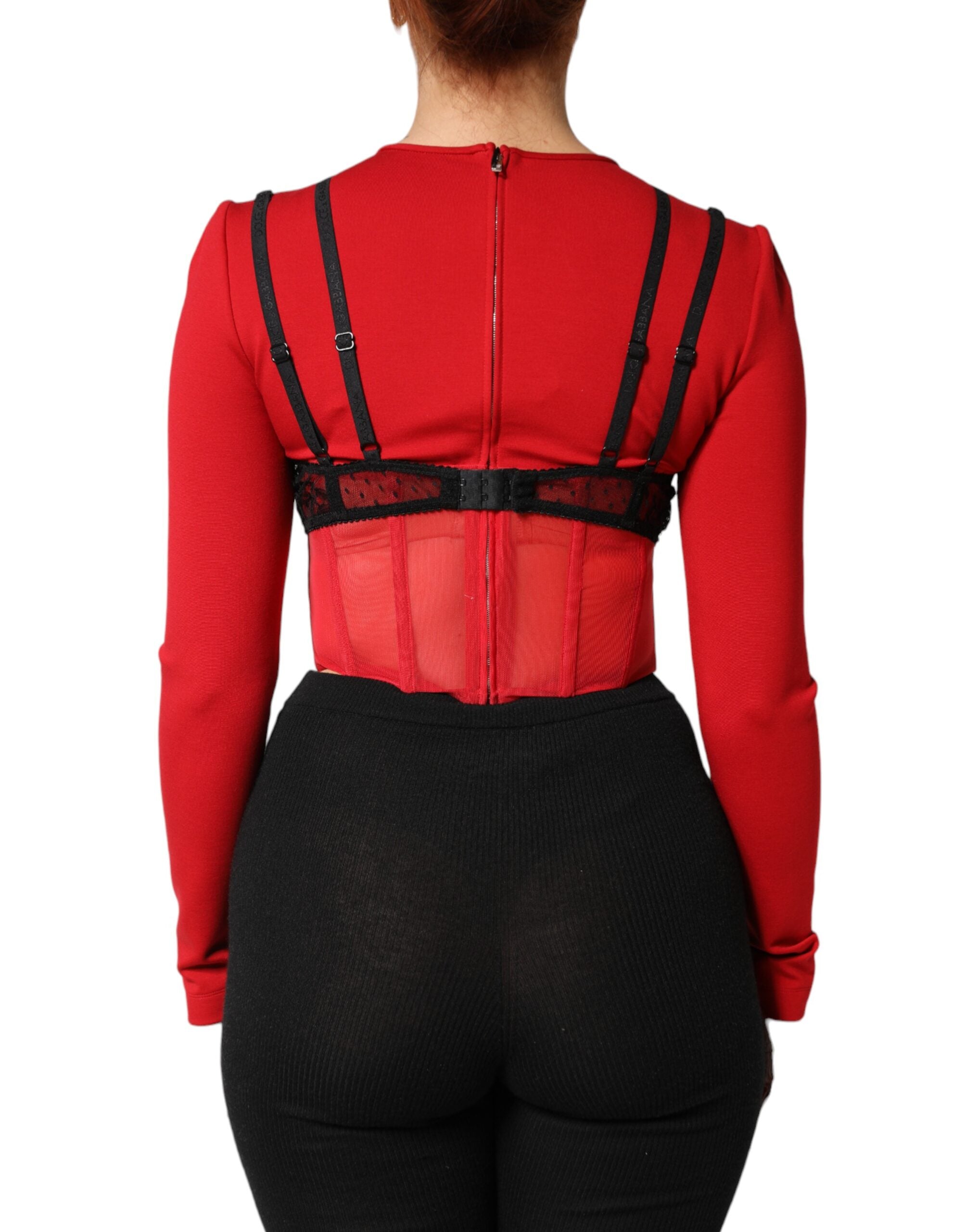 Dolce & Gabbana Rotes schwarzes Bralette-Crop-Top aus Nylon