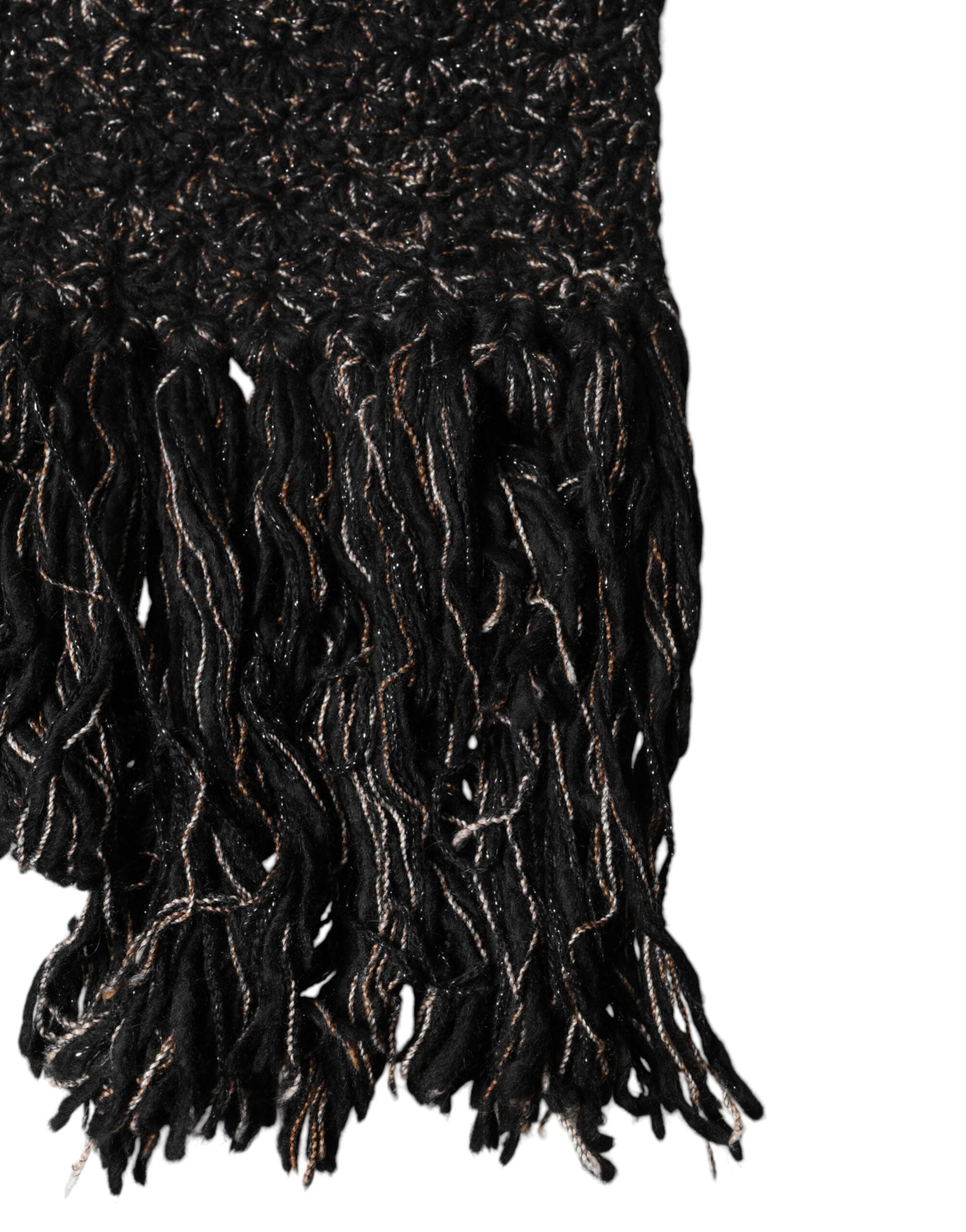 Dolce & Gabbana Schwarzer Wollschal mit Fransen