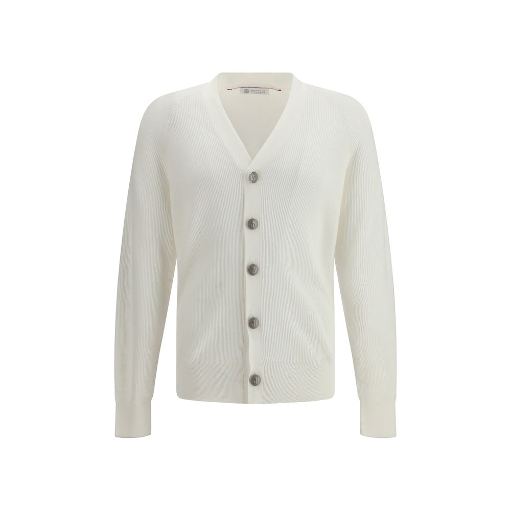 Brunello Cucinelli Weißer Strickcardigan aus Baumwolle