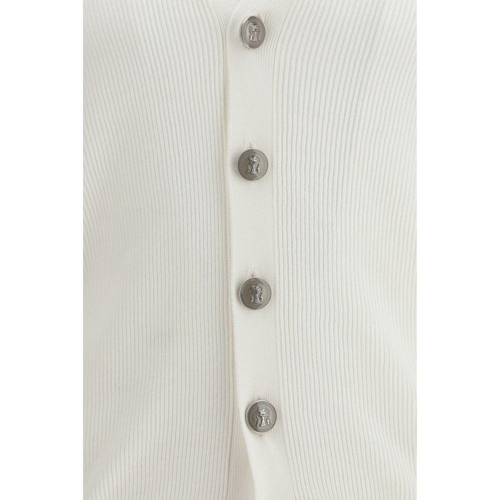 Brunello Cucinelli Weißer Strickcardigan aus Baumwolle