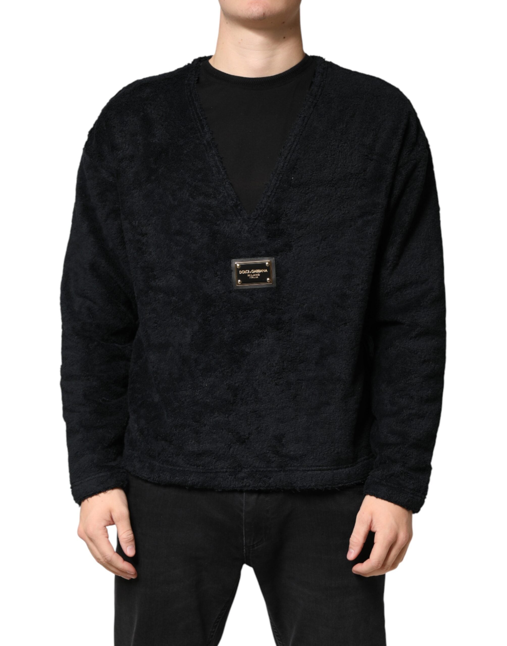 Dolce & Gabbana Schwarzer Baumwoll-Pullover mit V-Ausschnitt für Herren