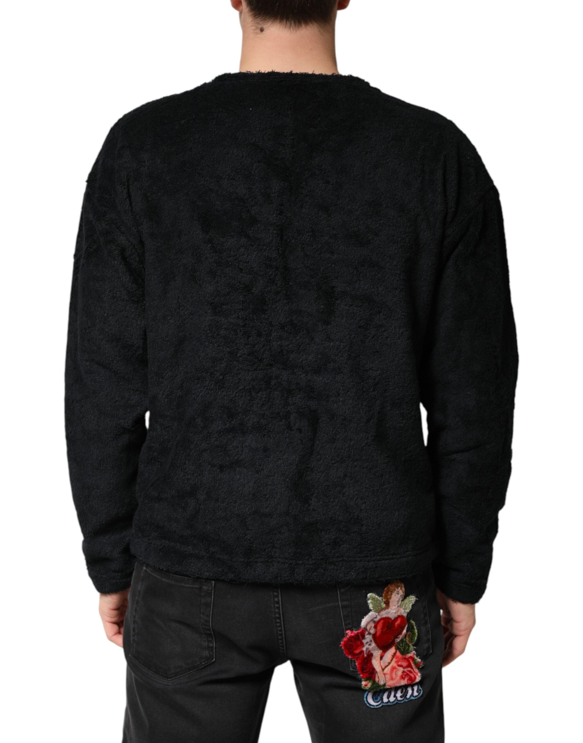 Dolce & Gabbana Schwarzer Baumwoll-Pullover mit V-Ausschnitt für Herren