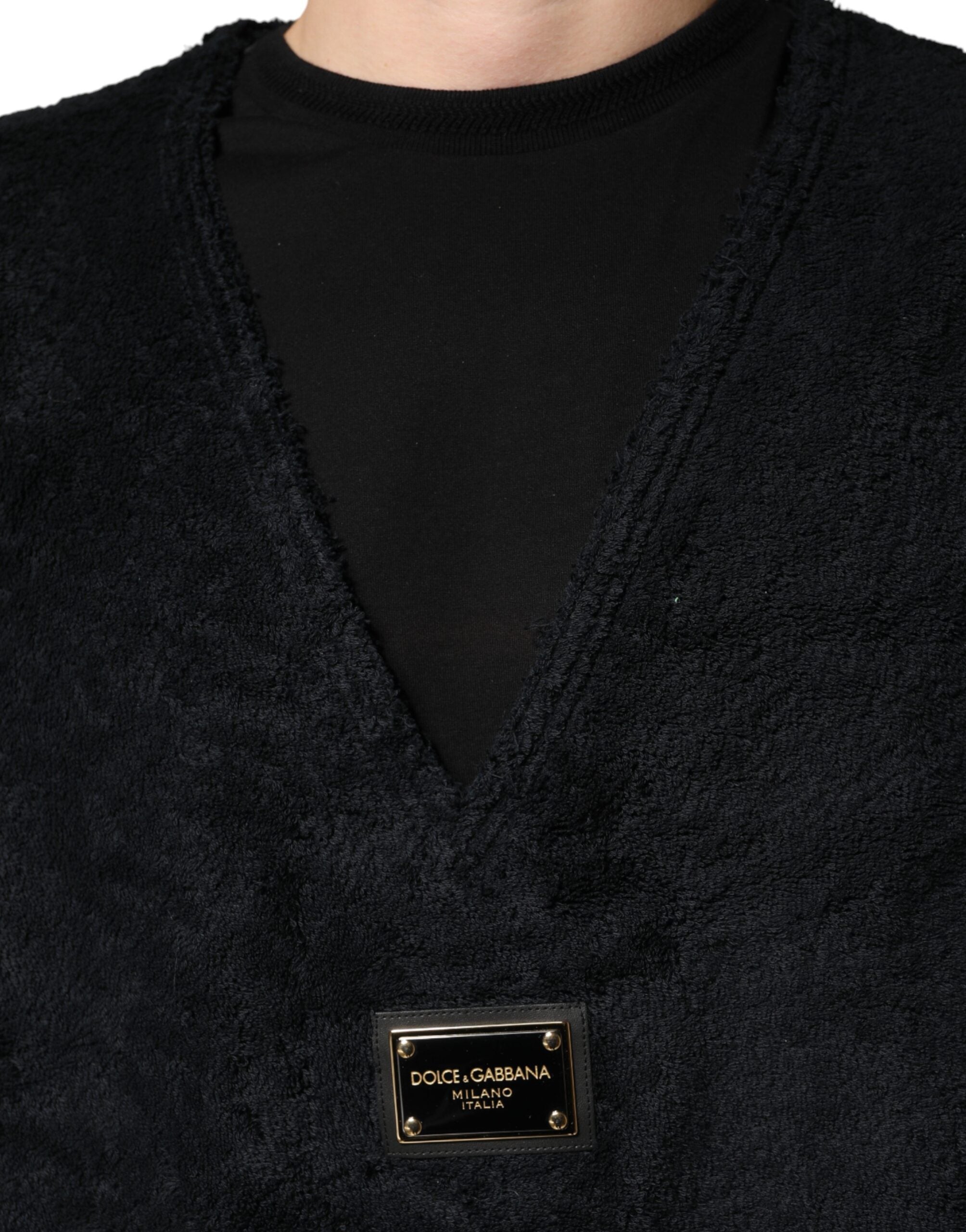 Dolce & Gabbana Schwarzer Baumwoll-Pullover mit V-Ausschnitt für Herren