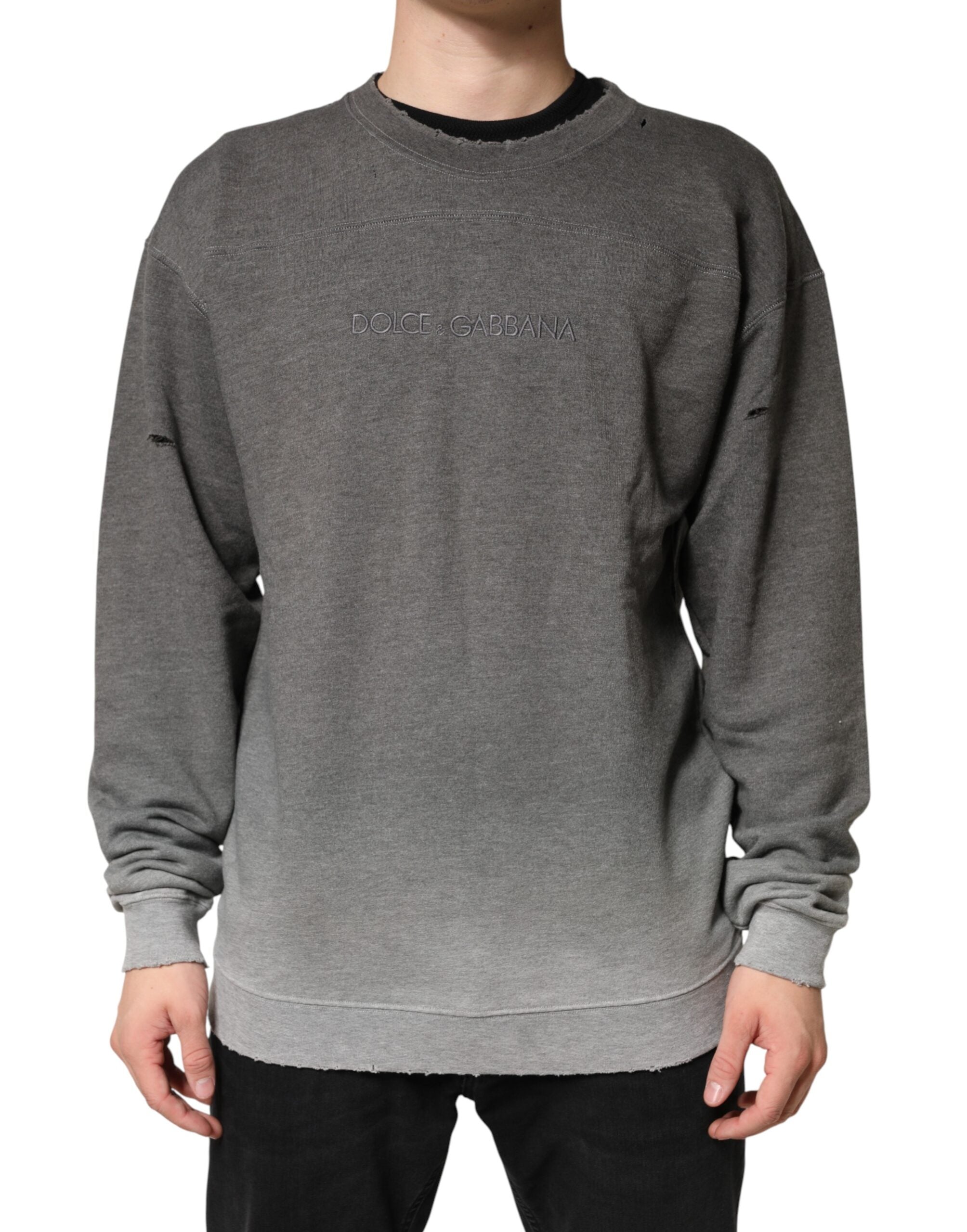 Dolce & Gabbana Grauer Baumwoll-Rundhals-Pullover für Herren