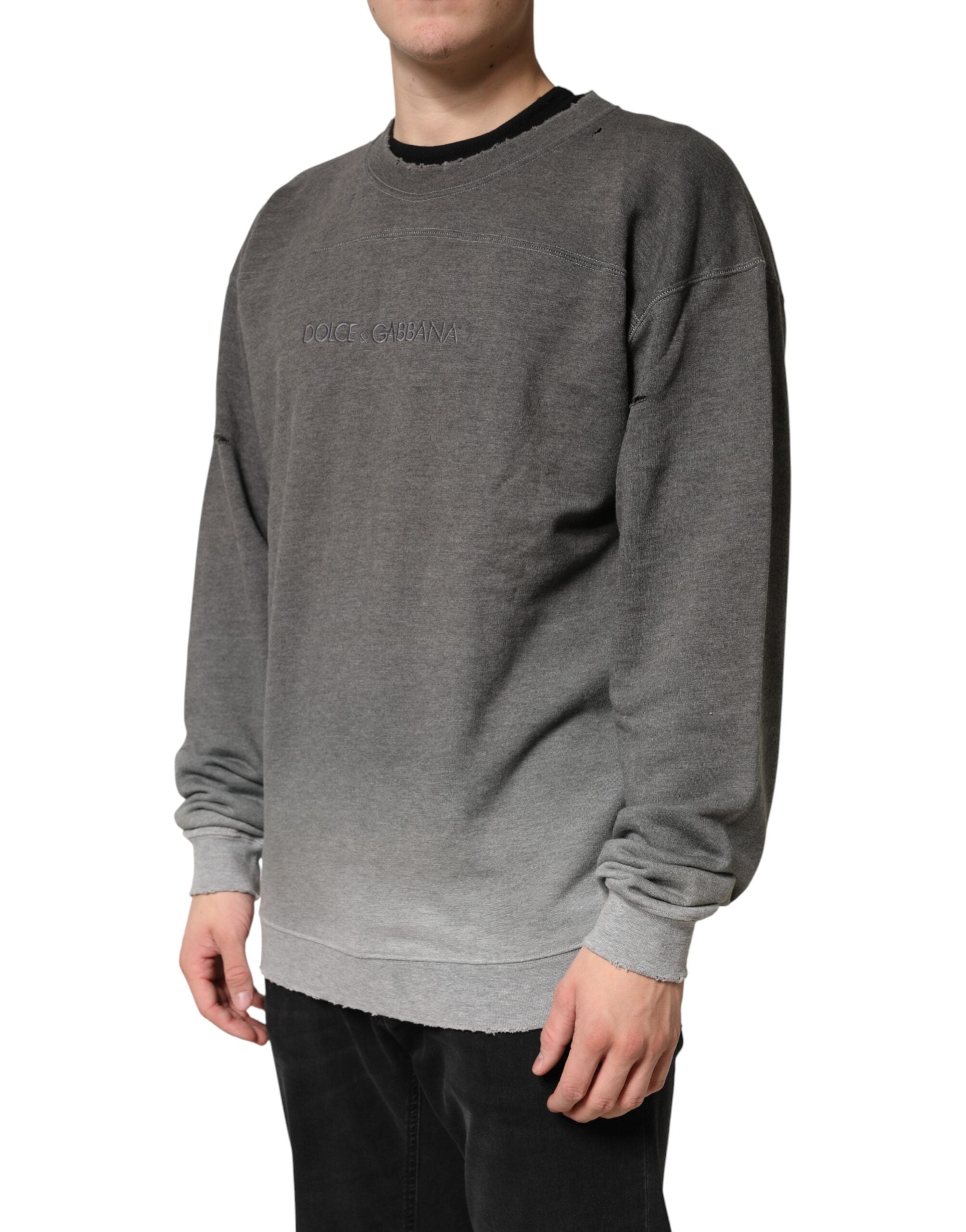 Dolce & Gabbana Grauer Baumwoll-Rundhals-Pullover für Herren