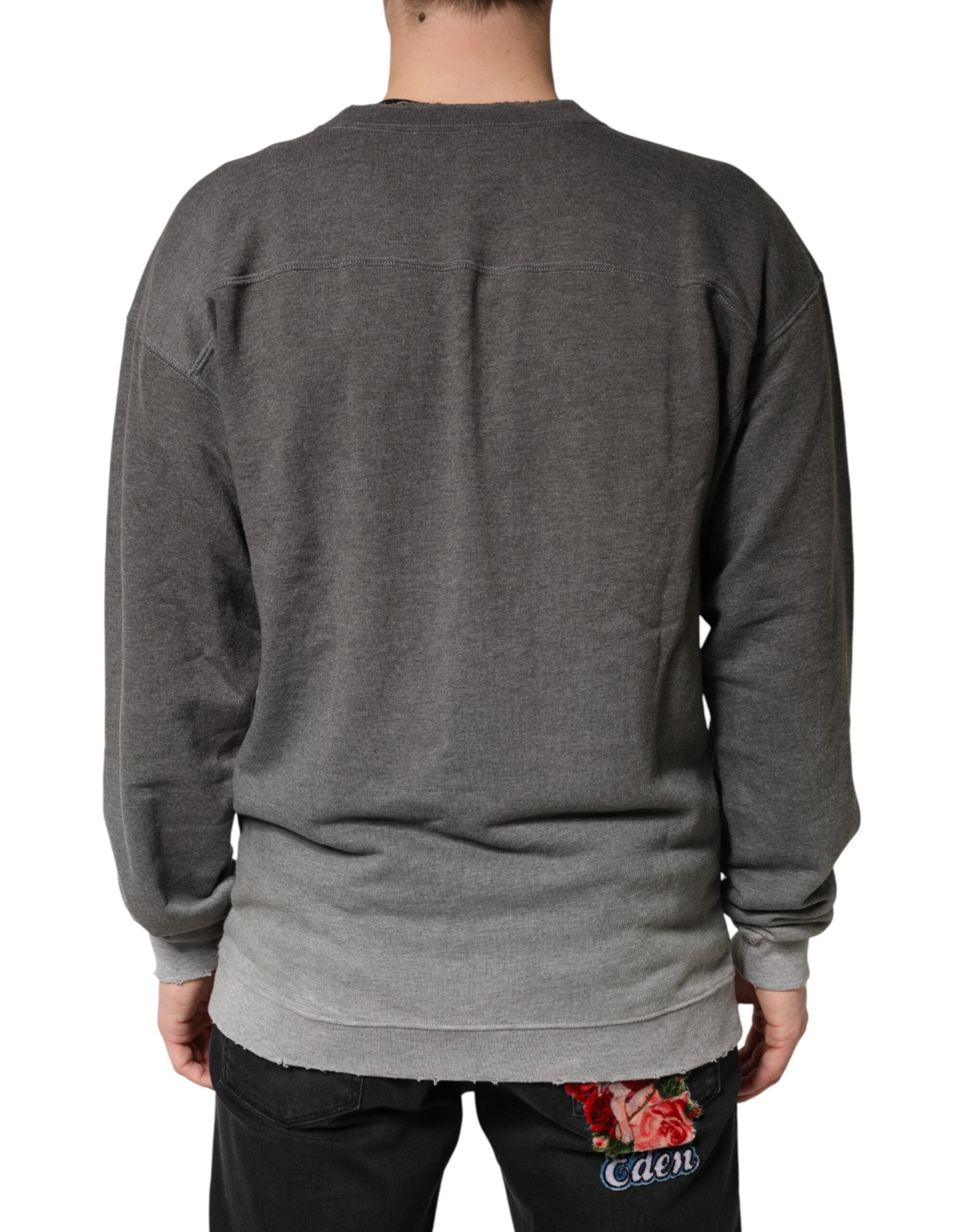 Dolce & Gabbana Grauer Baumwoll-Rundhals-Pullover für Herren