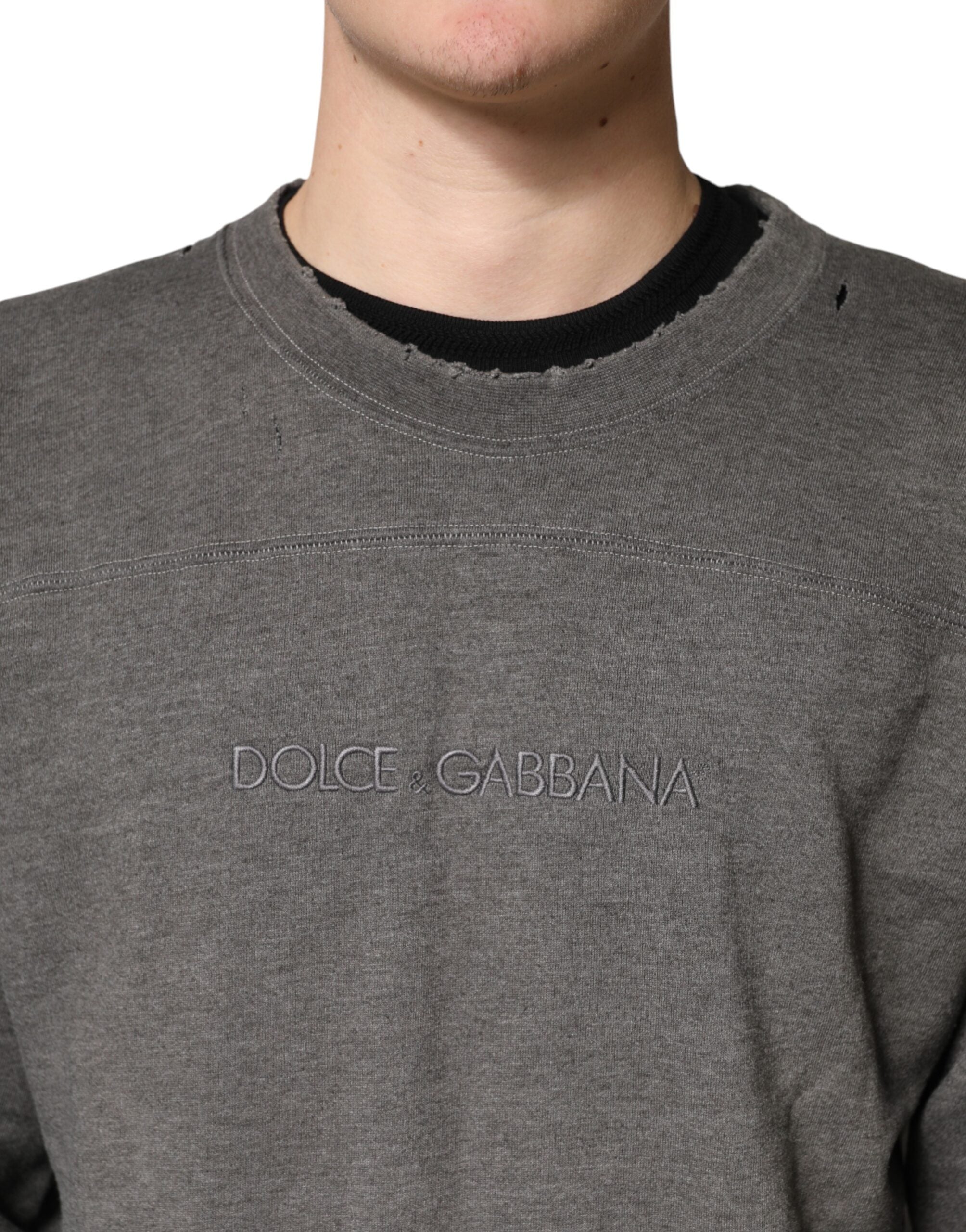 Dolce & Gabbana Grauer Baumwoll-Rundhals-Pullover für Herren