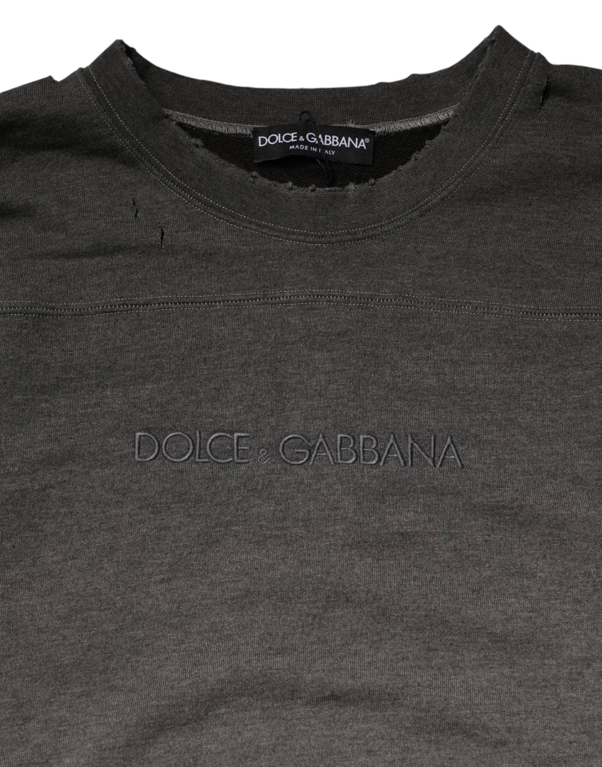 Dolce & Gabbana Grauer Baumwoll-Rundhals-Pullover für Herren