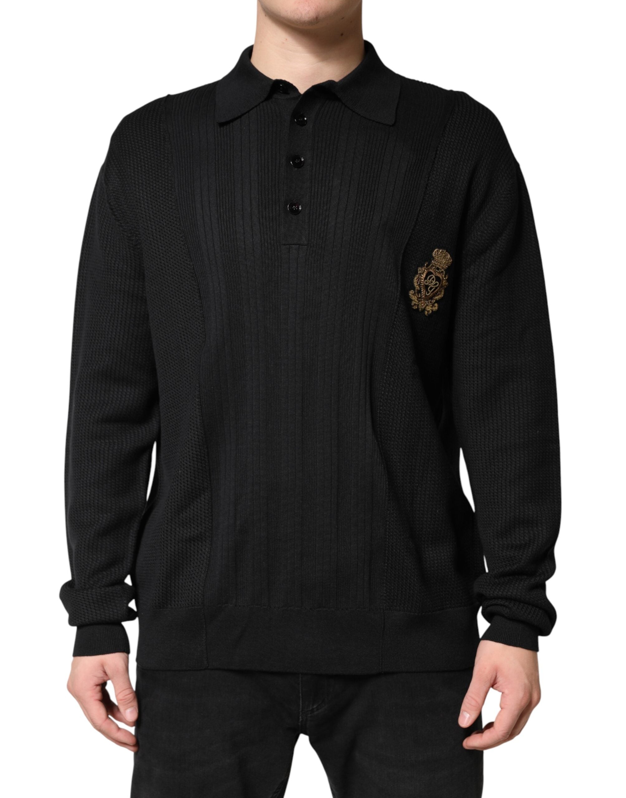 Dolce & Gabbana Schwarzer Pullover mit Crest-Detail und langen Ärmeln für Herren