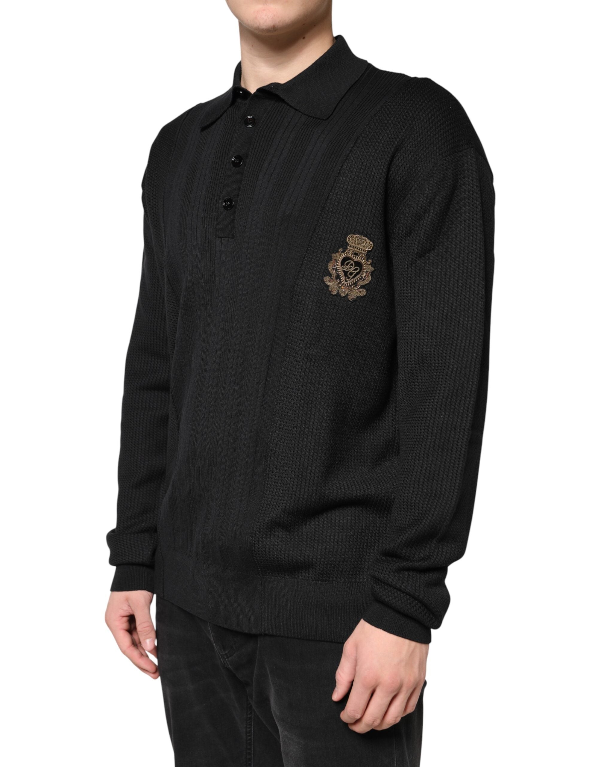 Dolce & Gabbana Schwarzer Pullover mit Crest-Detail und langen Ärmeln für Herren