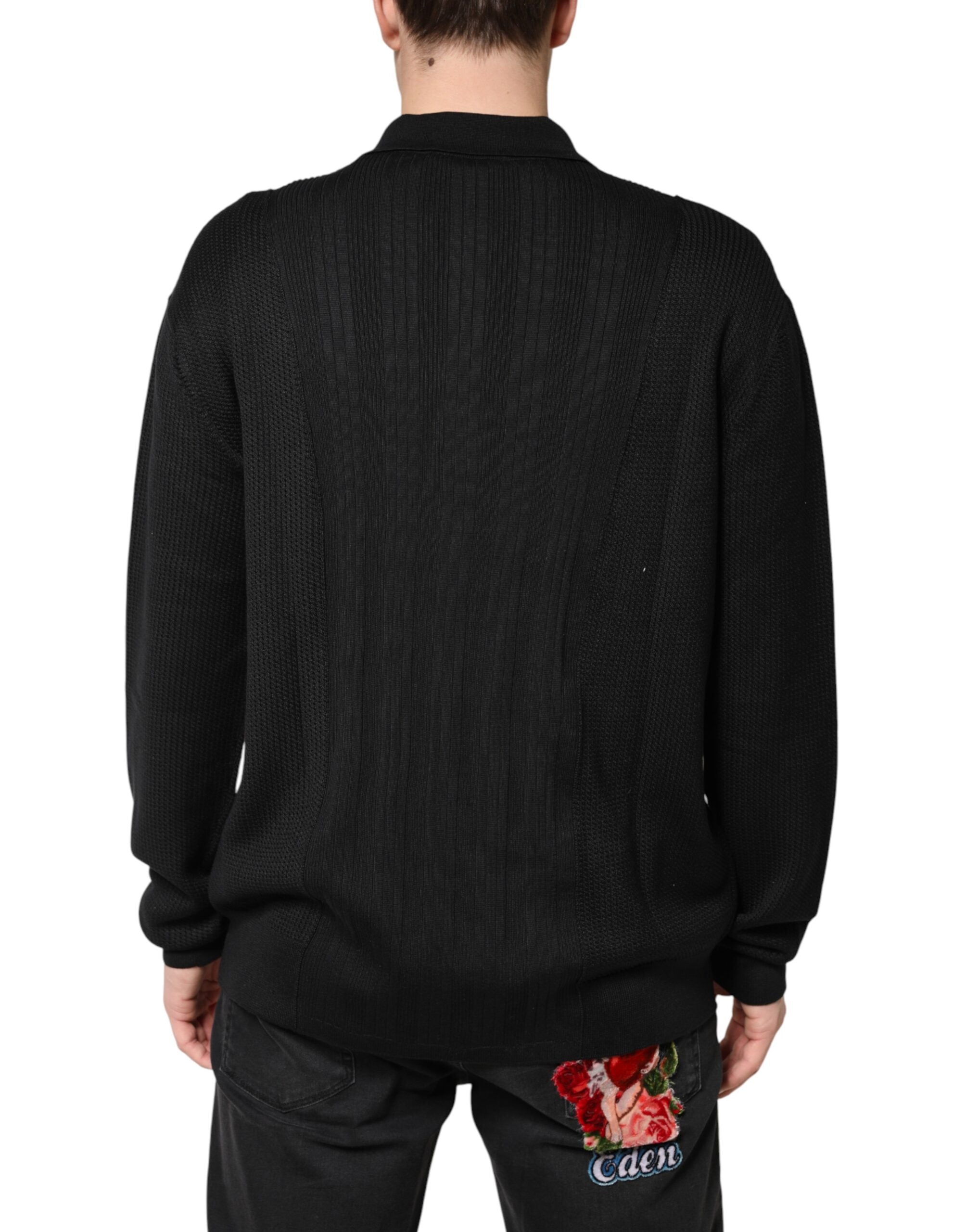 Dolce & Gabbana Schwarzer Pullover mit Crest-Detail und langen Ärmeln für Herren