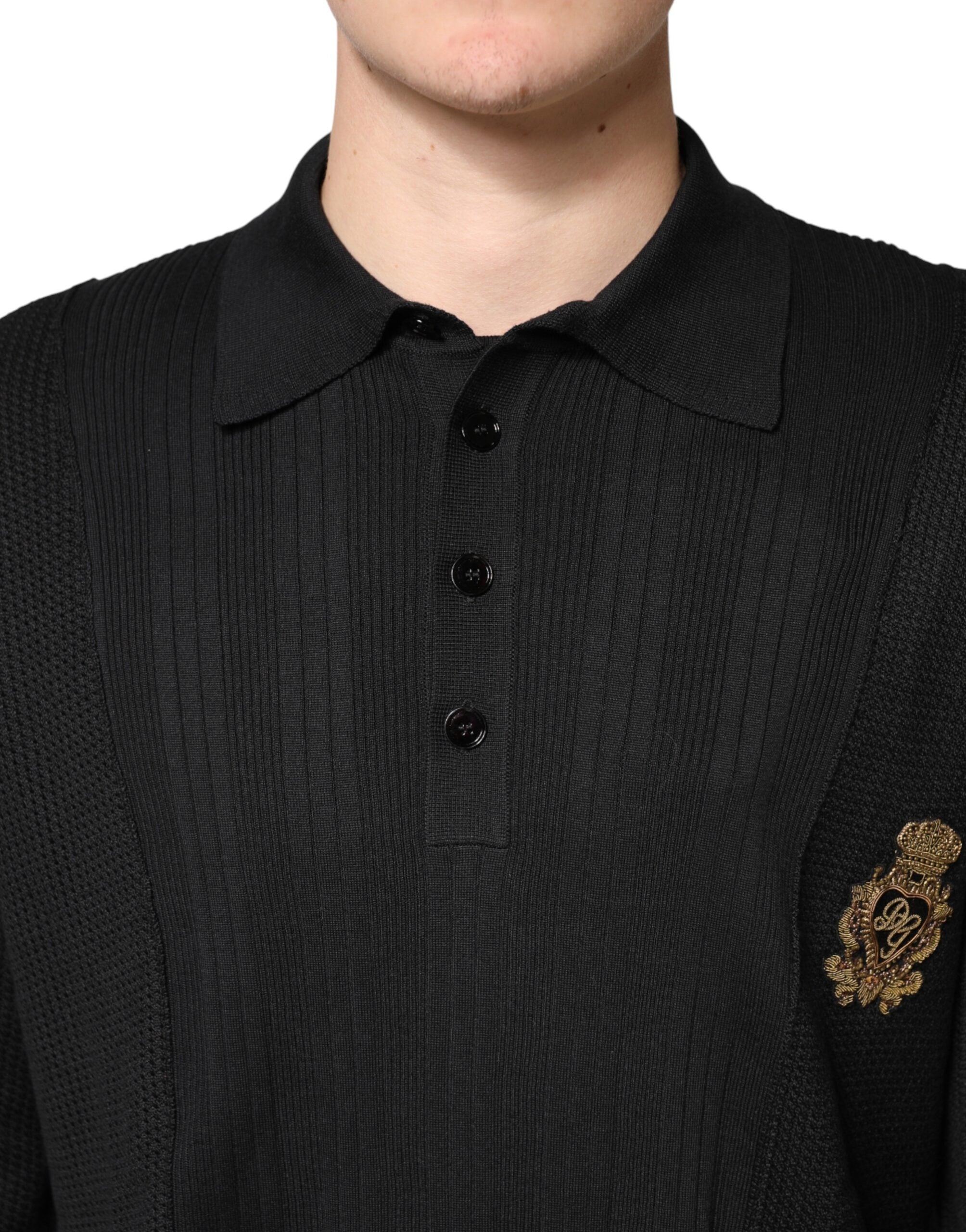 Dolce & Gabbana Schwarzer Pullover mit Crest-Detail und langen Ärmeln für Herren