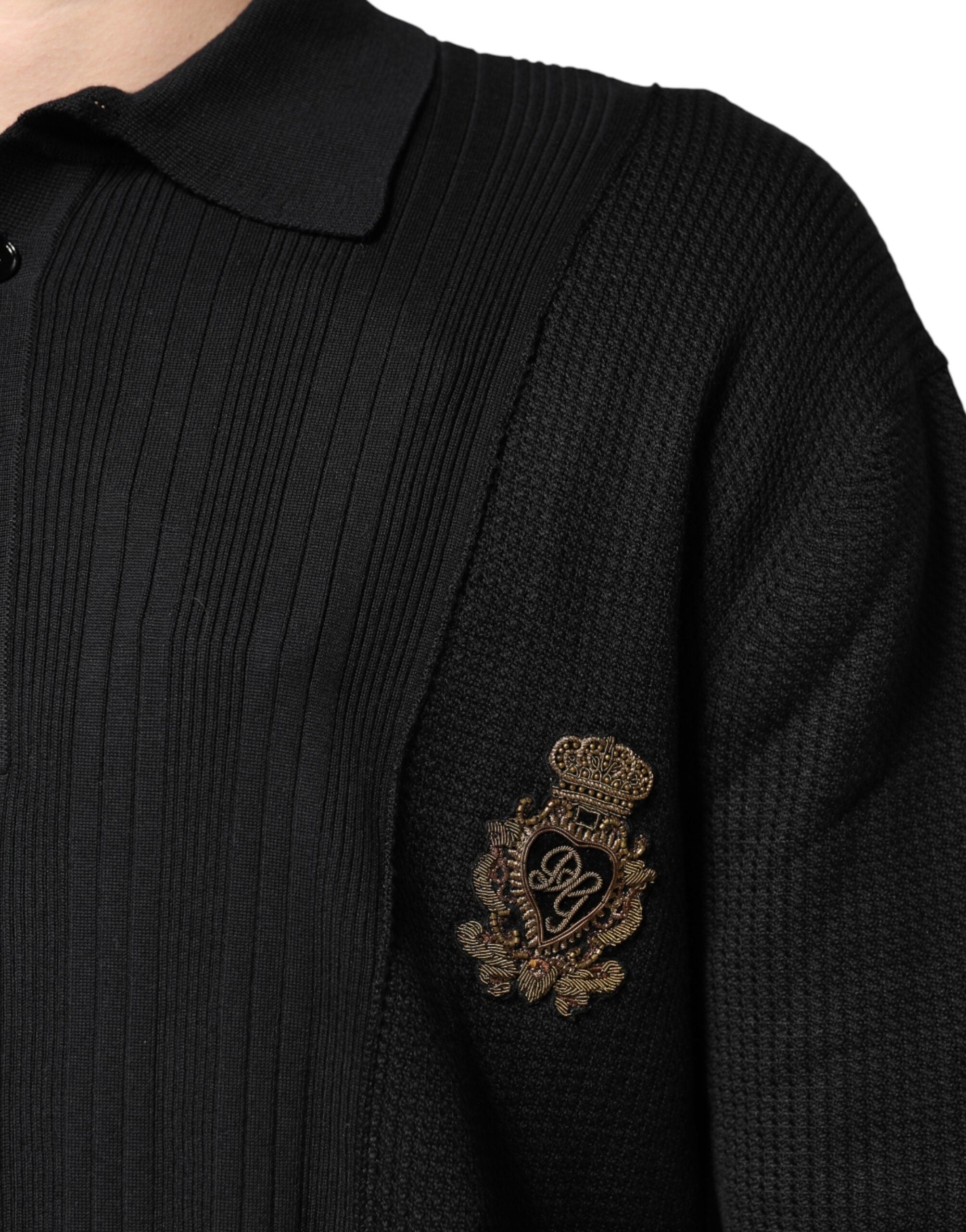 Dolce & Gabbana Schwarzer Pullover mit Crest-Detail und langen Ärmeln für Herren