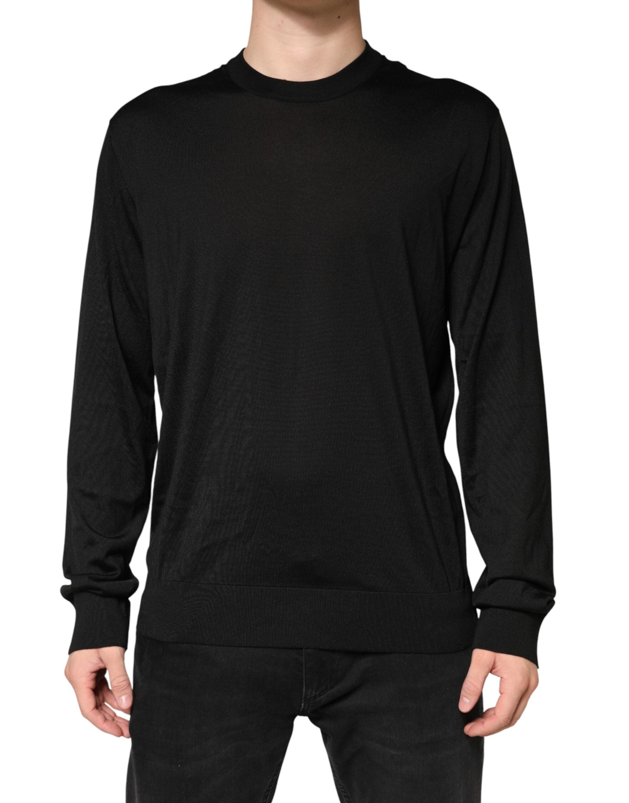 Dolce & Gabbana Schwarzer Herren-Pullover aus Seide mit Rundhalsausschnitt