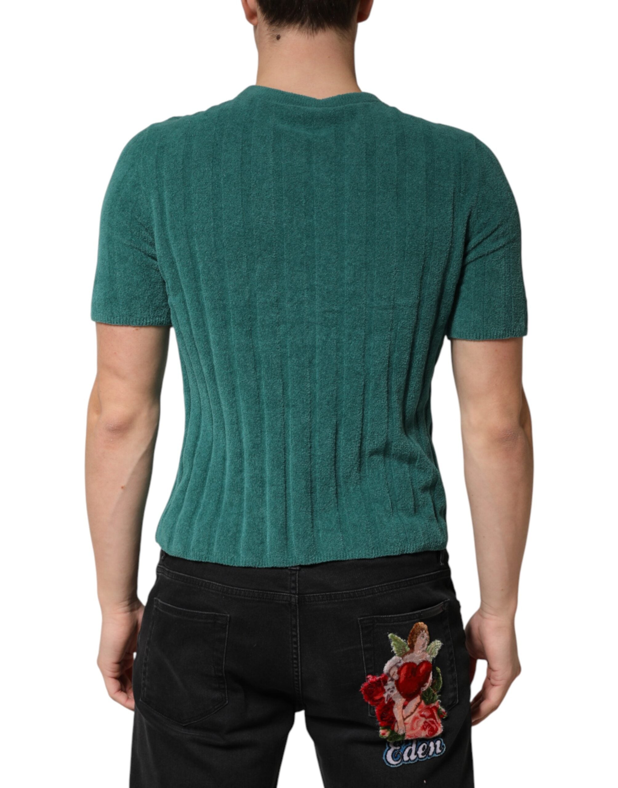 Dolce & Gabbana Dunkelgrünes Herren-T-Shirt mit Rundhalsausschnitt aus Baumwollmischung