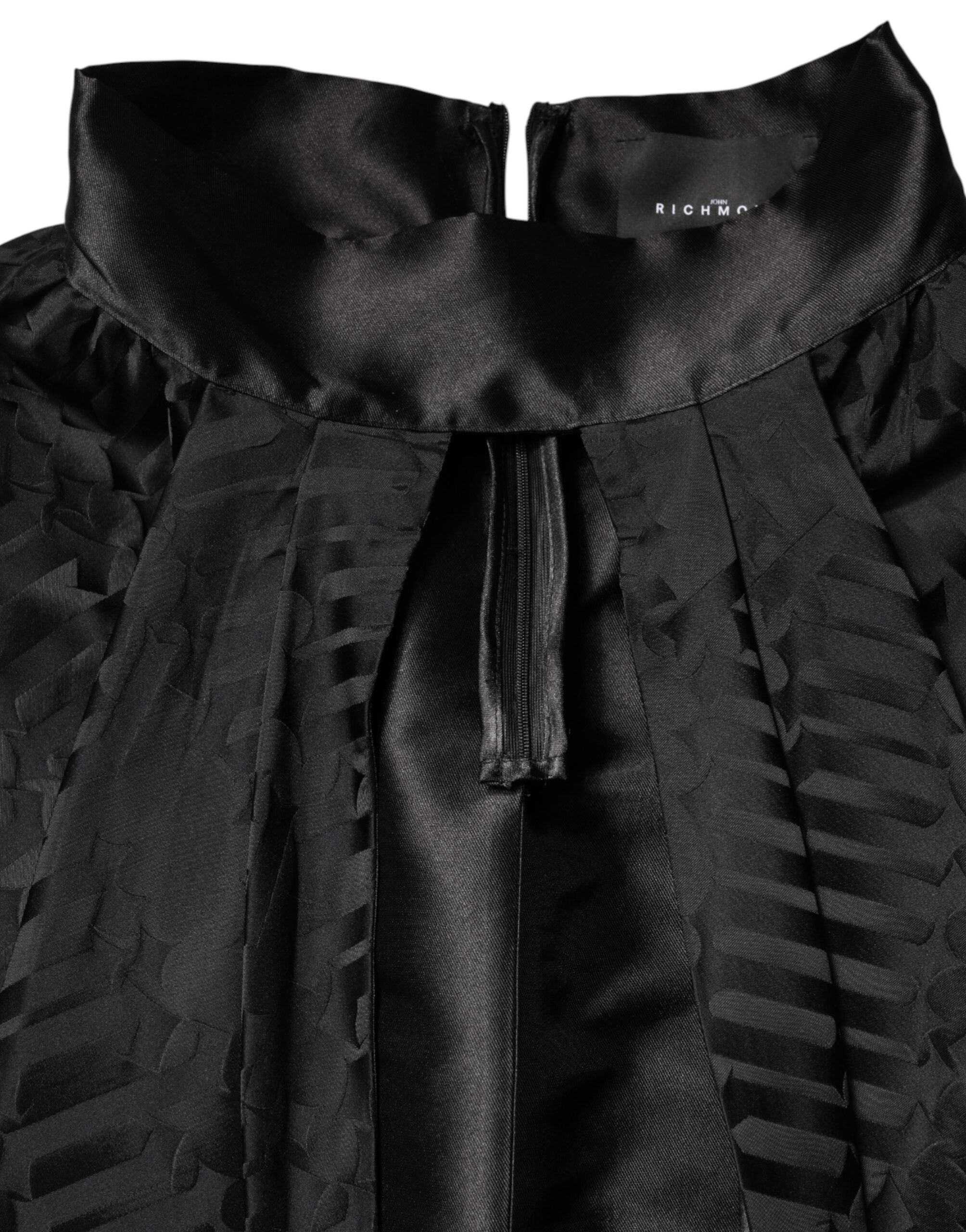John Richmond Schwarzes Jacquard-Kleid mit tiefem V-Ausschnitt und Spaghettiträgern, zweiteilig