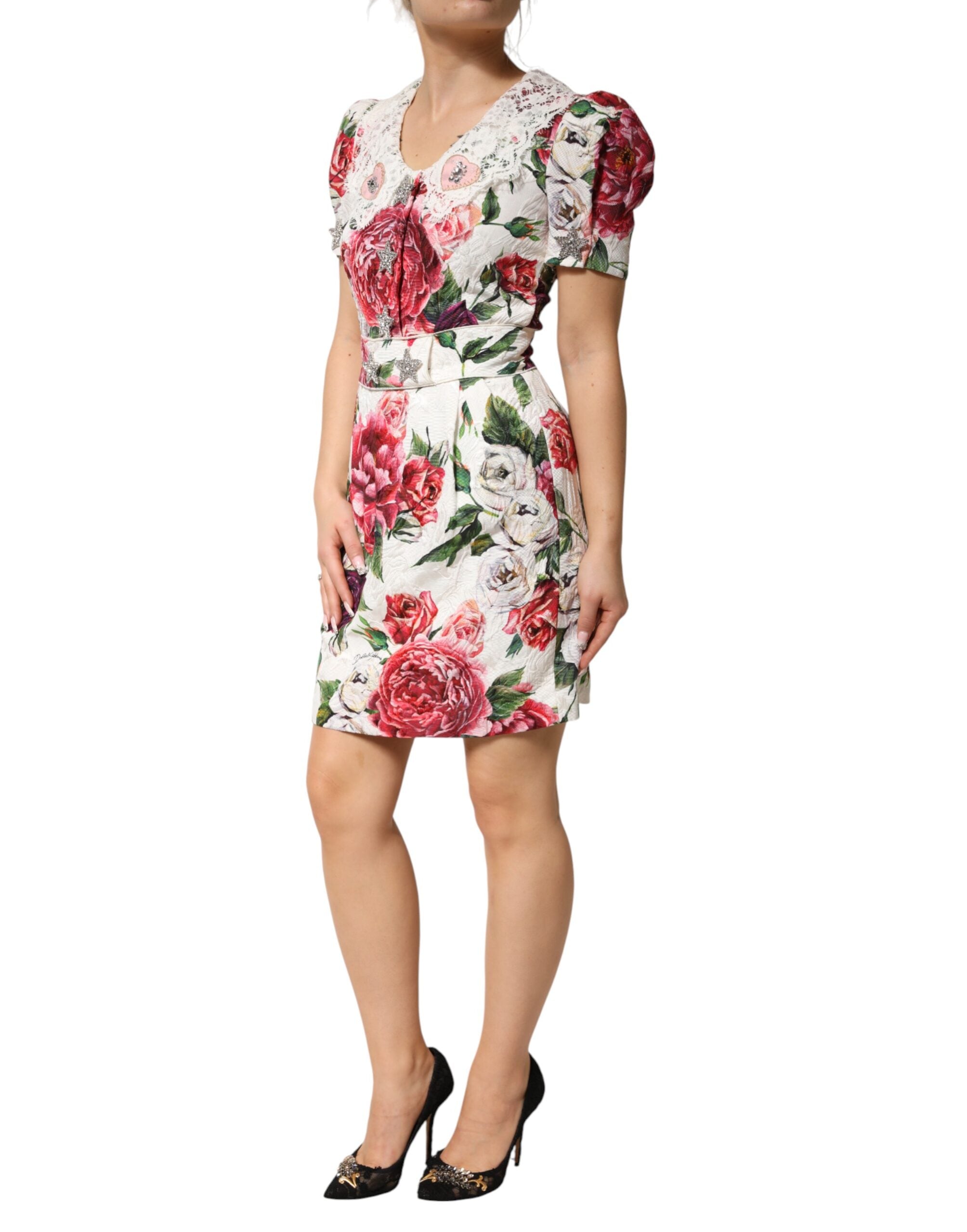 Dolce & Gabbana Weißes Etui-Minikleid mit Blumenstickerei