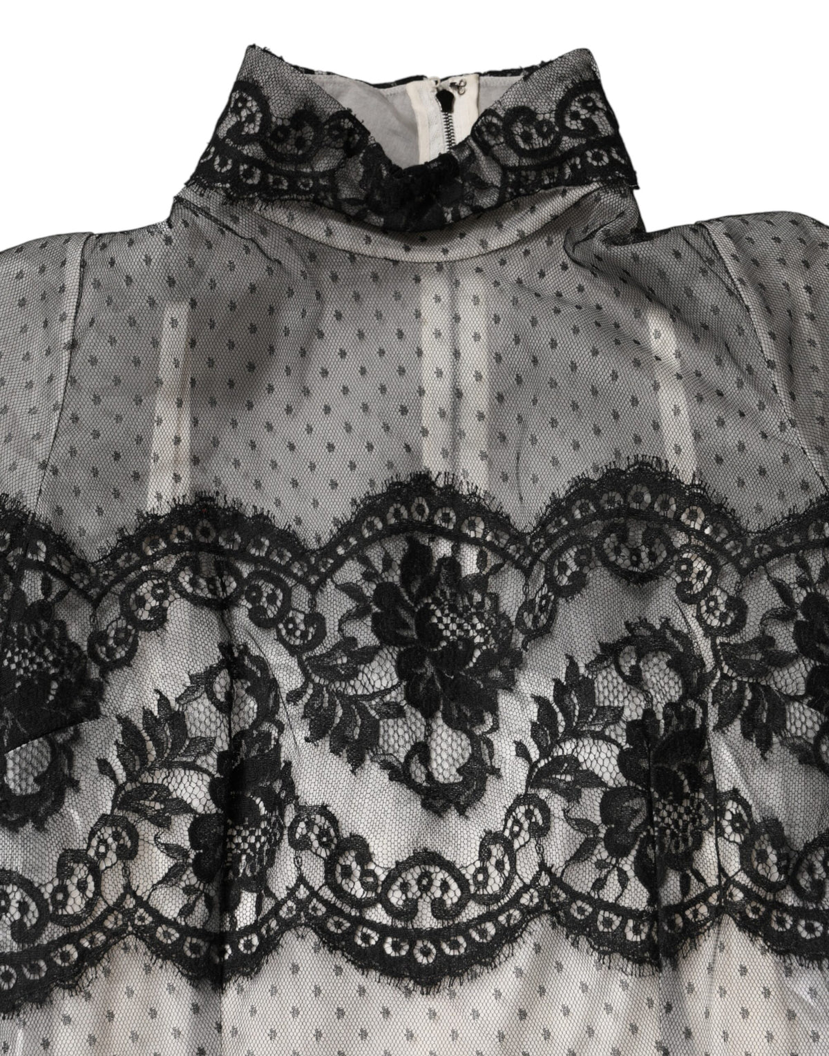 Dolce & Gabbana Schwarzes Maxikleid aus Seidenmischung mit Spitze in Schwarz und Weiß