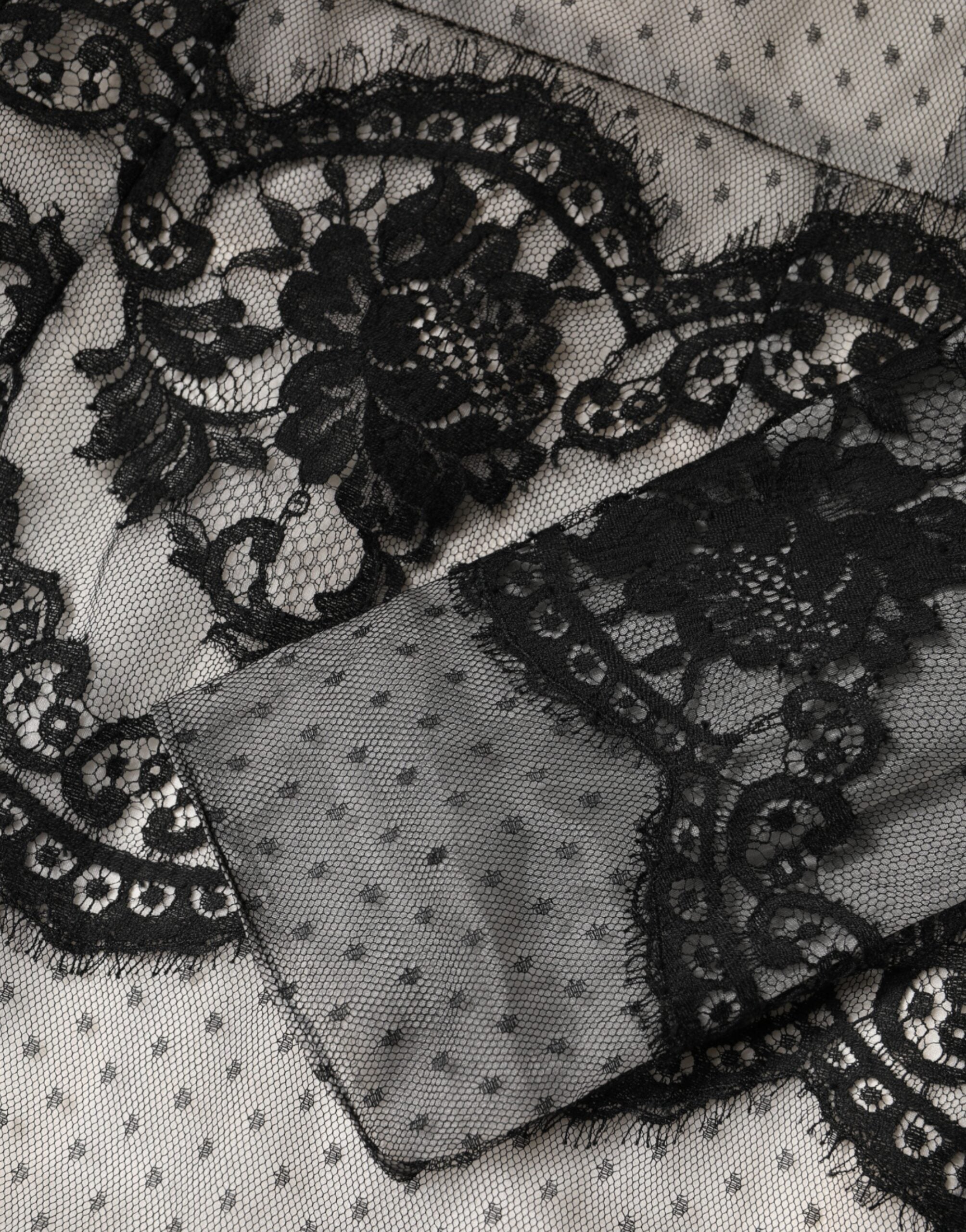 Dolce & Gabbana Schwarzes Maxikleid aus Seidenmischung mit Spitze in Schwarz und Weiß