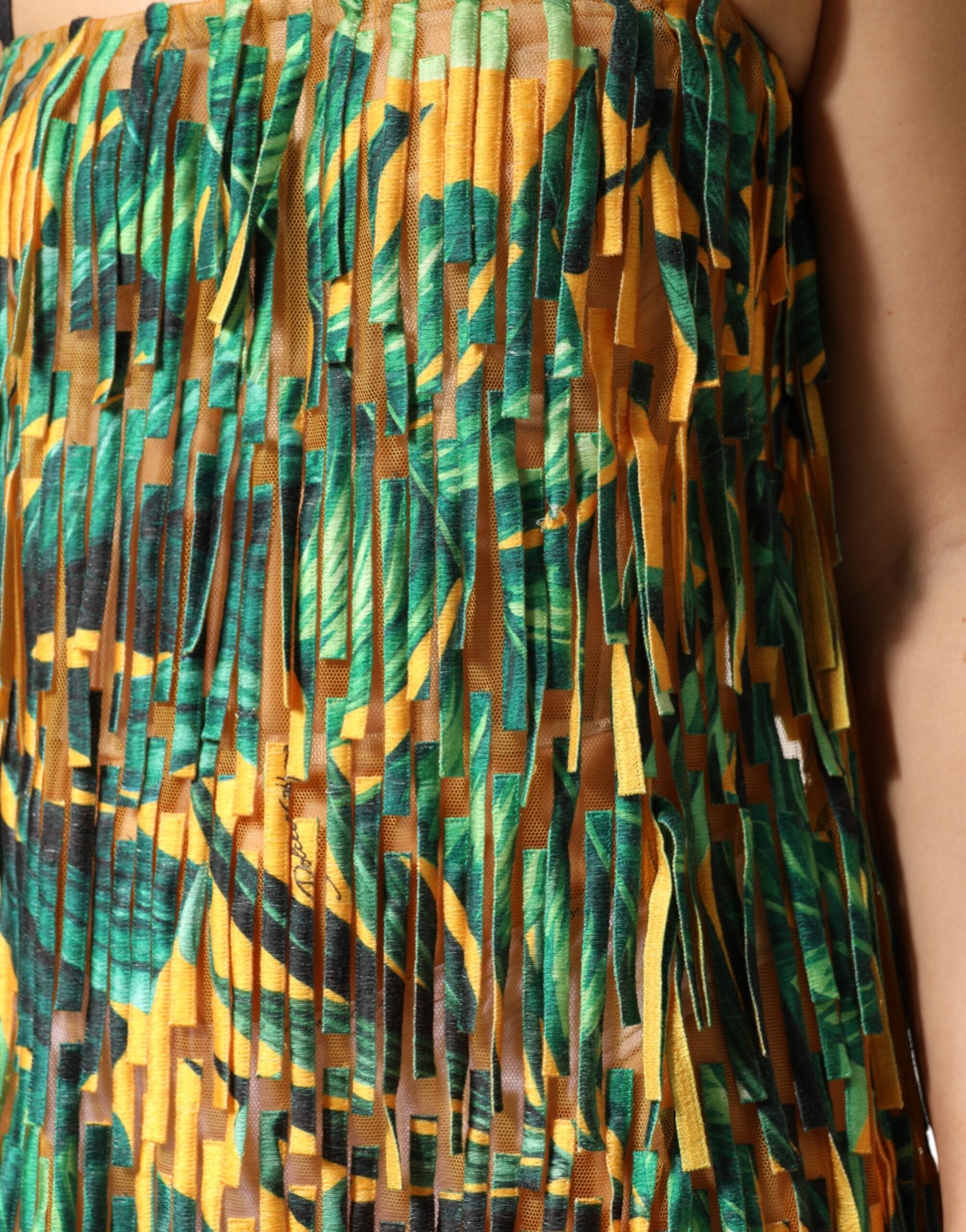 Dolce & Gabbana Maxikleid mit tropischem Print und Fransen in Multicolor