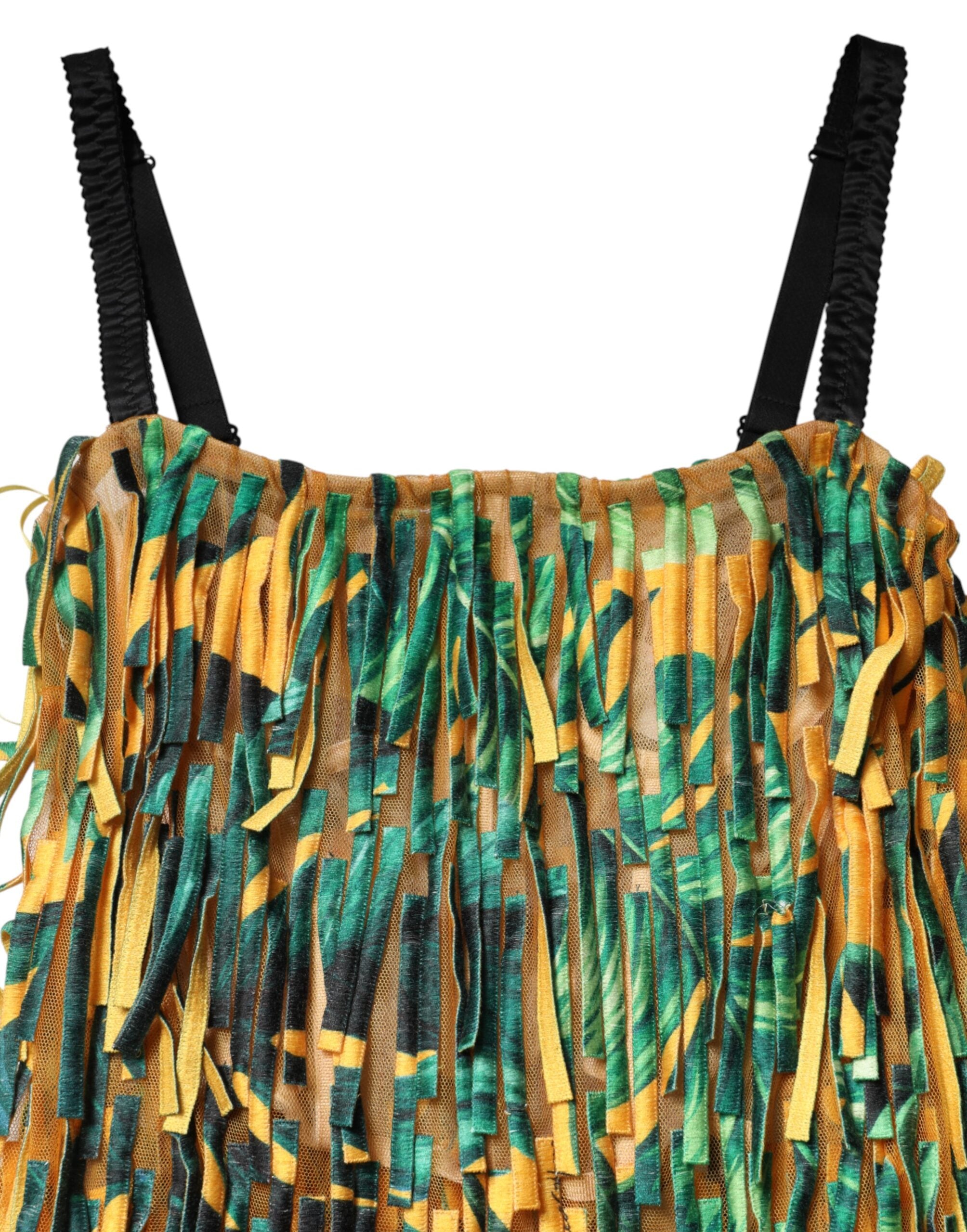 Dolce & Gabbana Maxikleid mit tropischem Print und Fransen in Multicolor