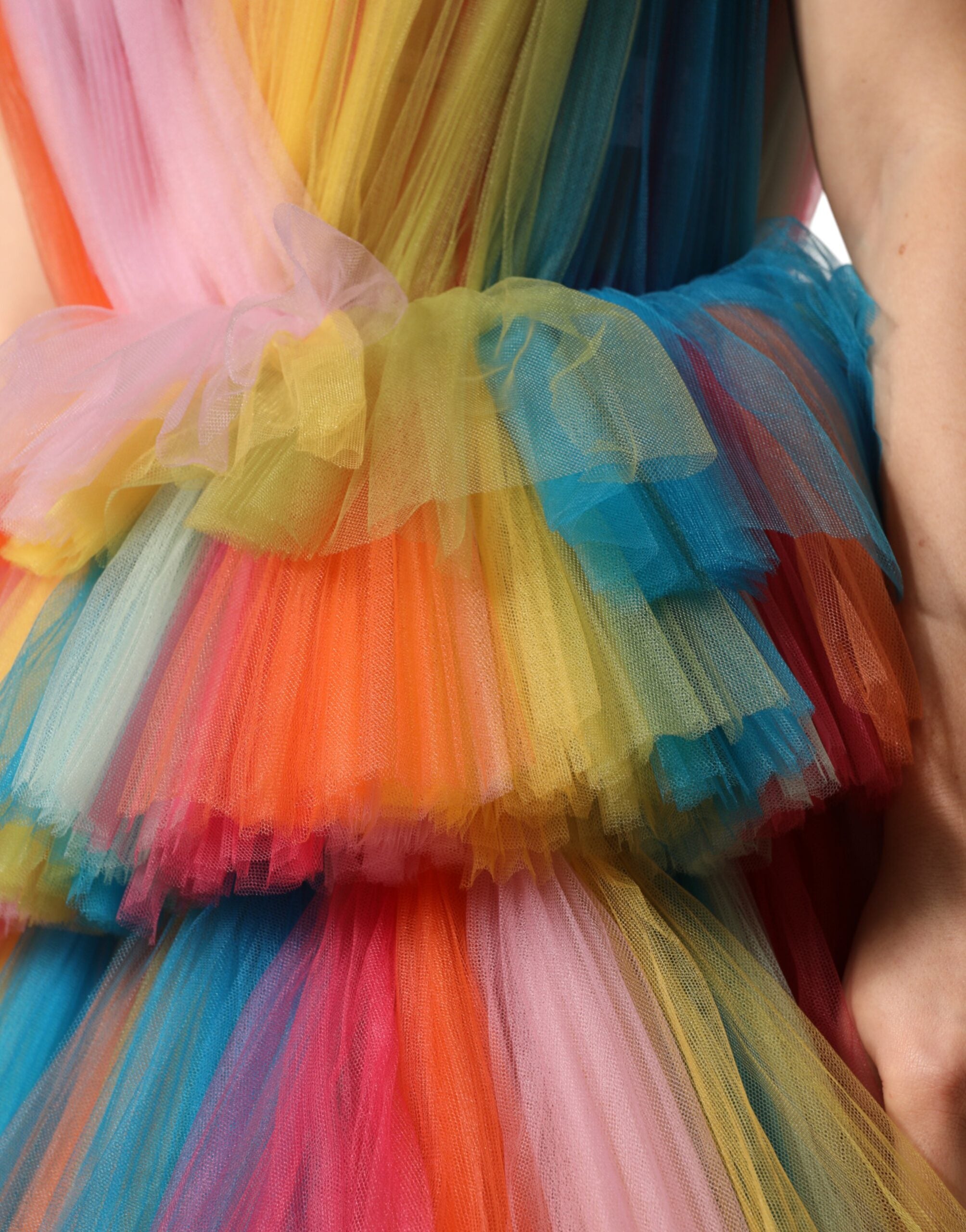 Dolce & Gabbana Mehrfarbiges Midikleid aus Nylon-Tüll mit Volants