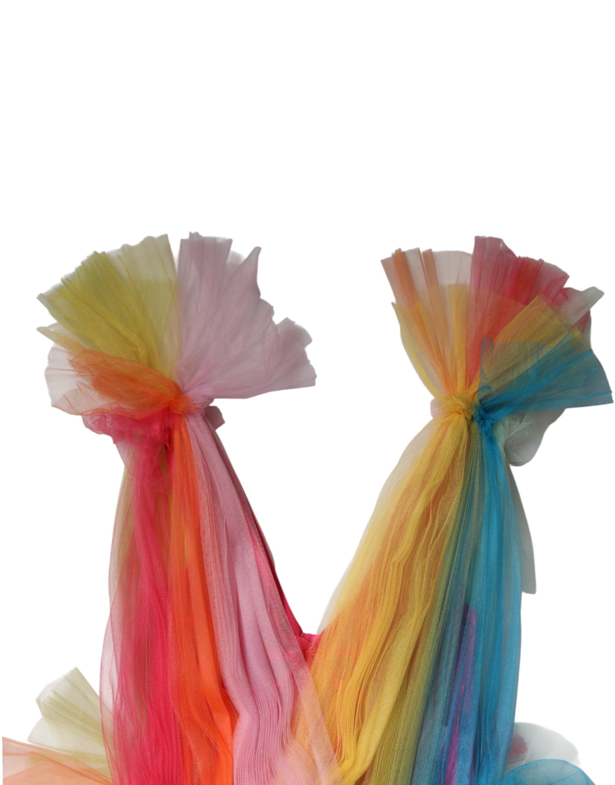Dolce & Gabbana Mehrfarbiges Midikleid aus Nylon-Tüll mit Volants