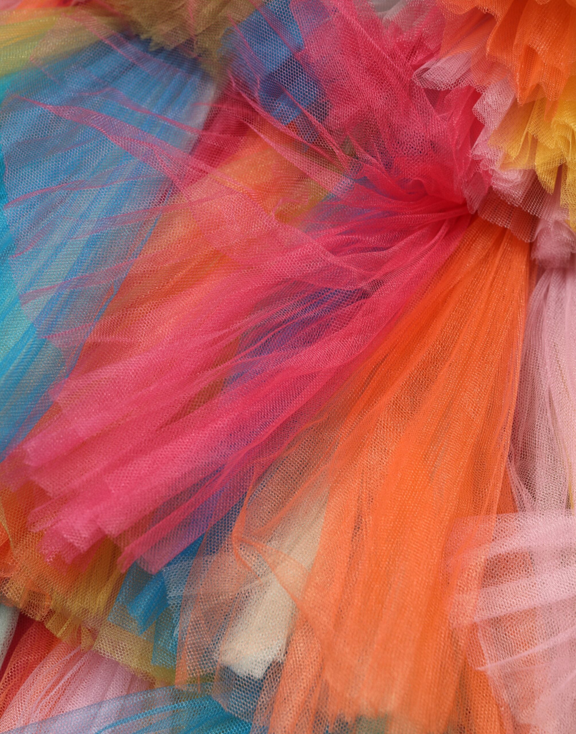 Dolce & Gabbana Mehrfarbiges Midikleid aus Nylon-Tüll mit Volants