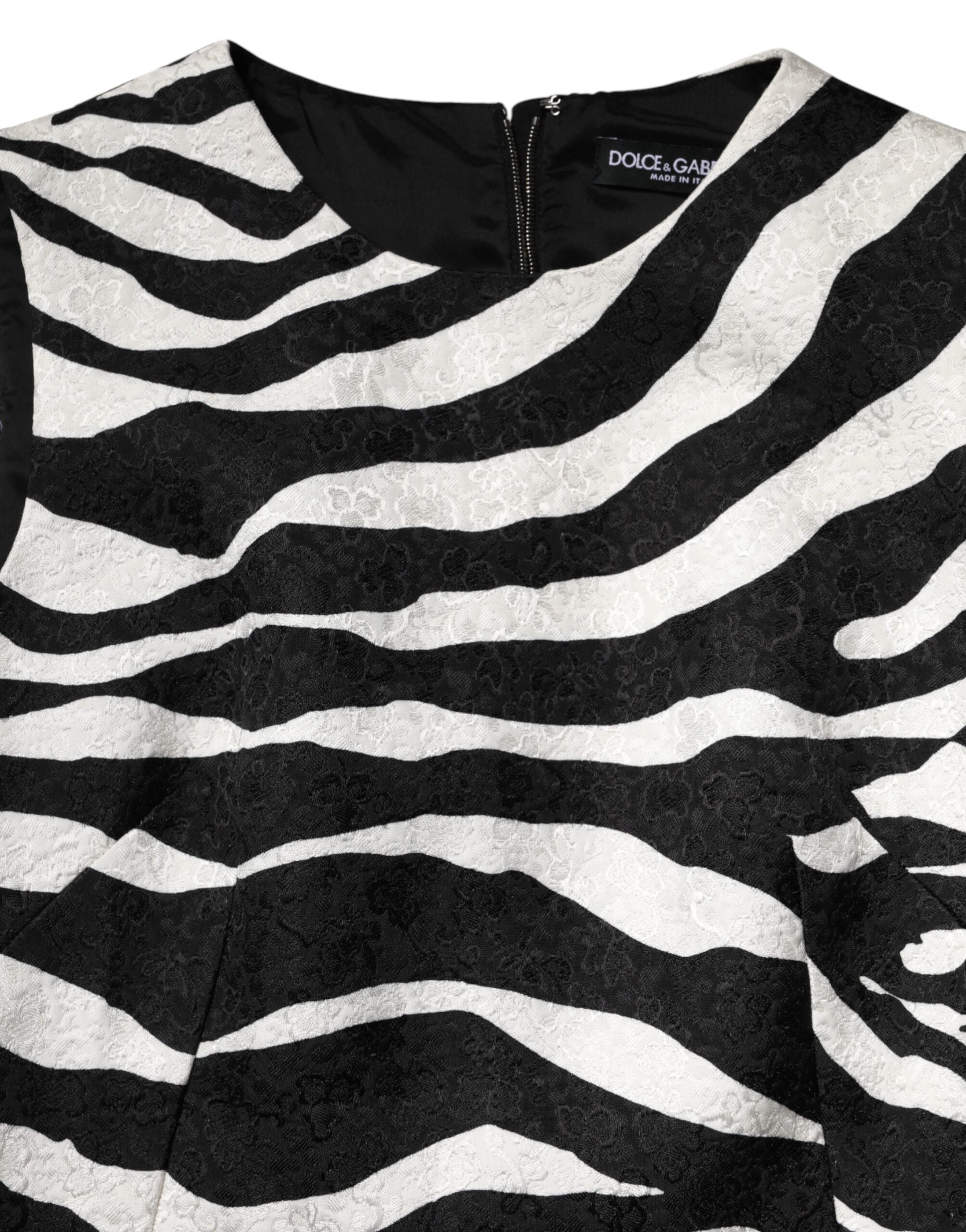 Dolce & Gabbana Ärmelloses A-Linien-Kleid in Schwarz-Weißem Zebra-Print