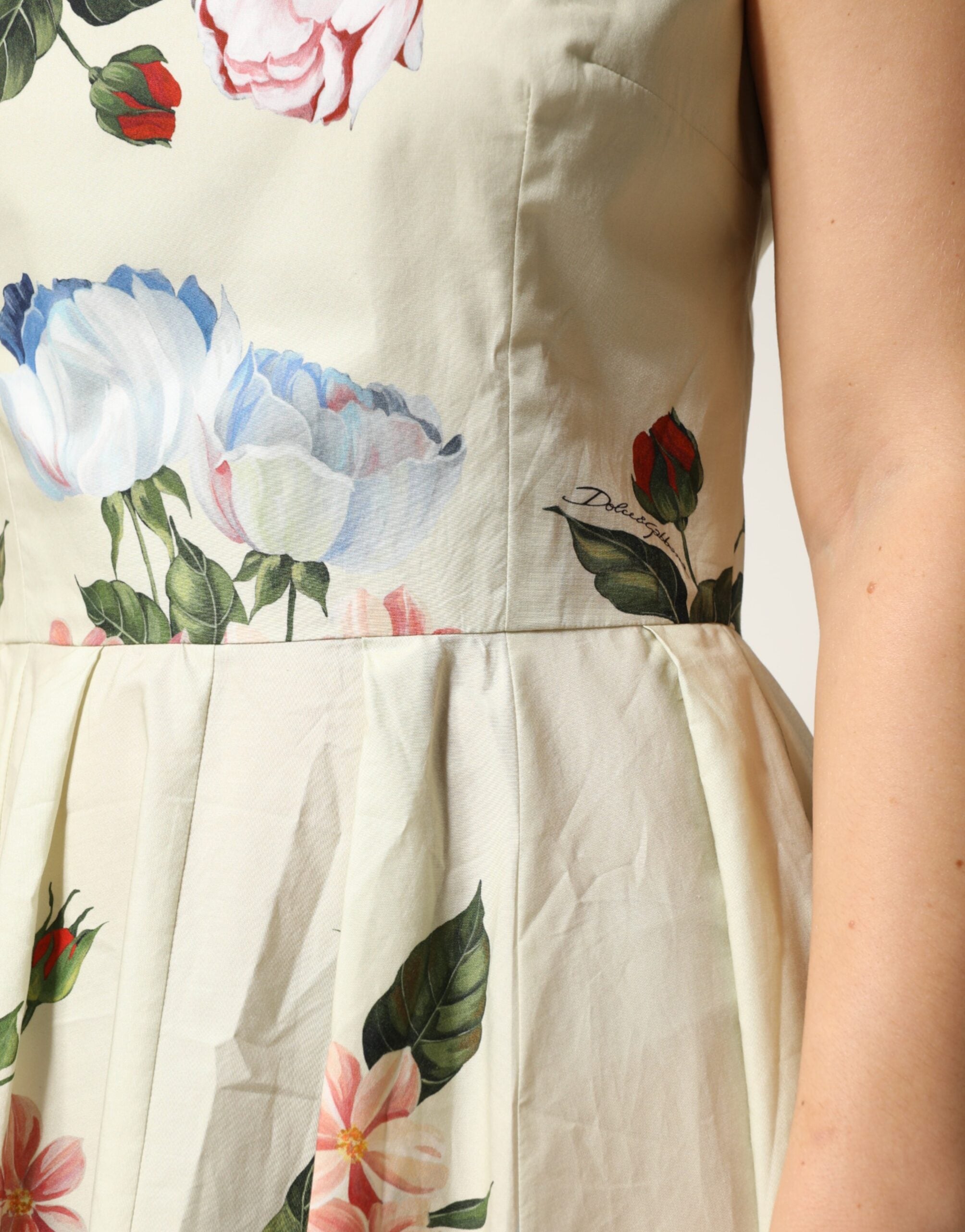 Dolce & Gabbana Ärmelloses A-Linien-Kleid in Beige mit Blumenprint