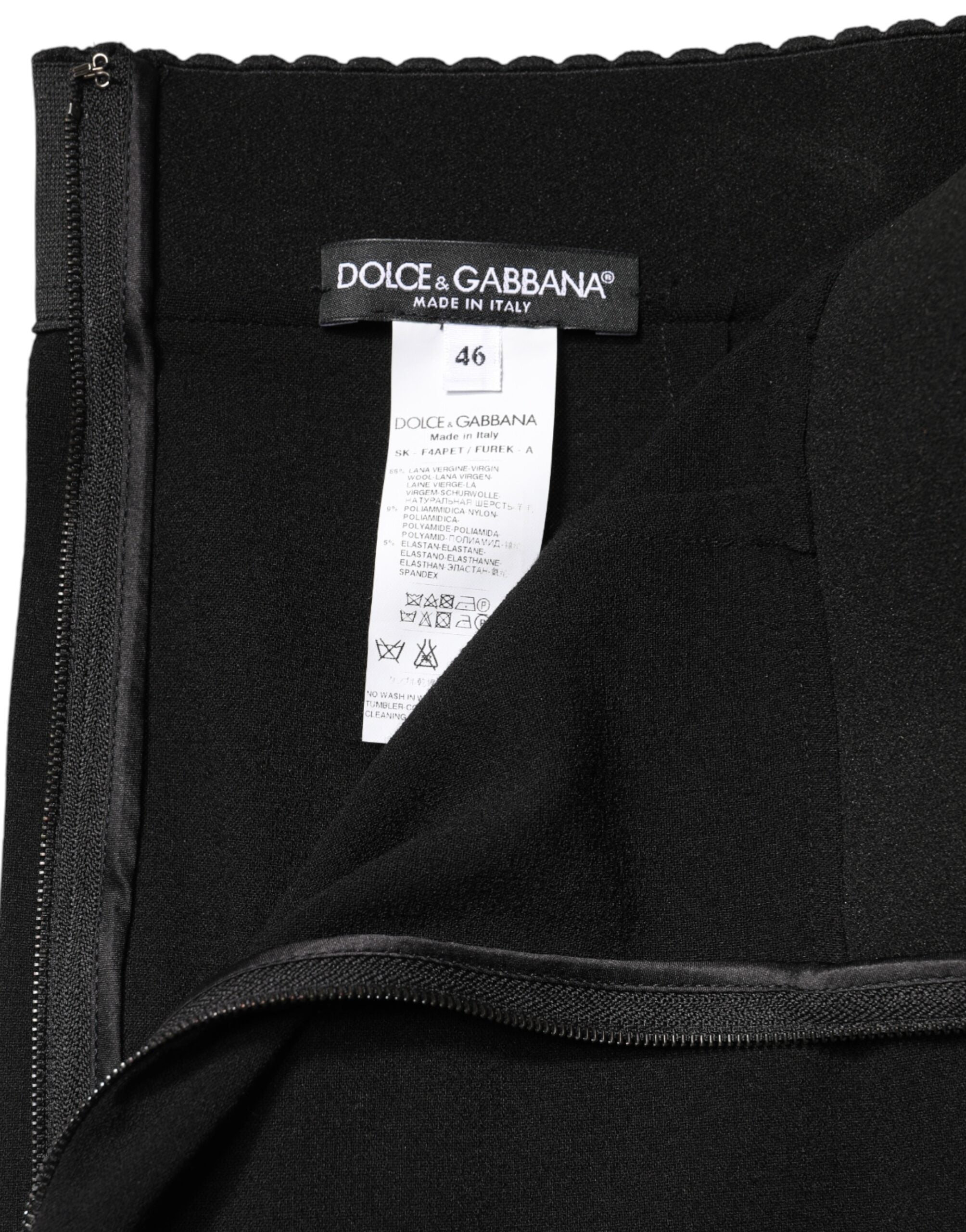 Dolce & Gabbana Schwarzer Woll-Bleistiftrock mit hoher Taille und Midi-Länge