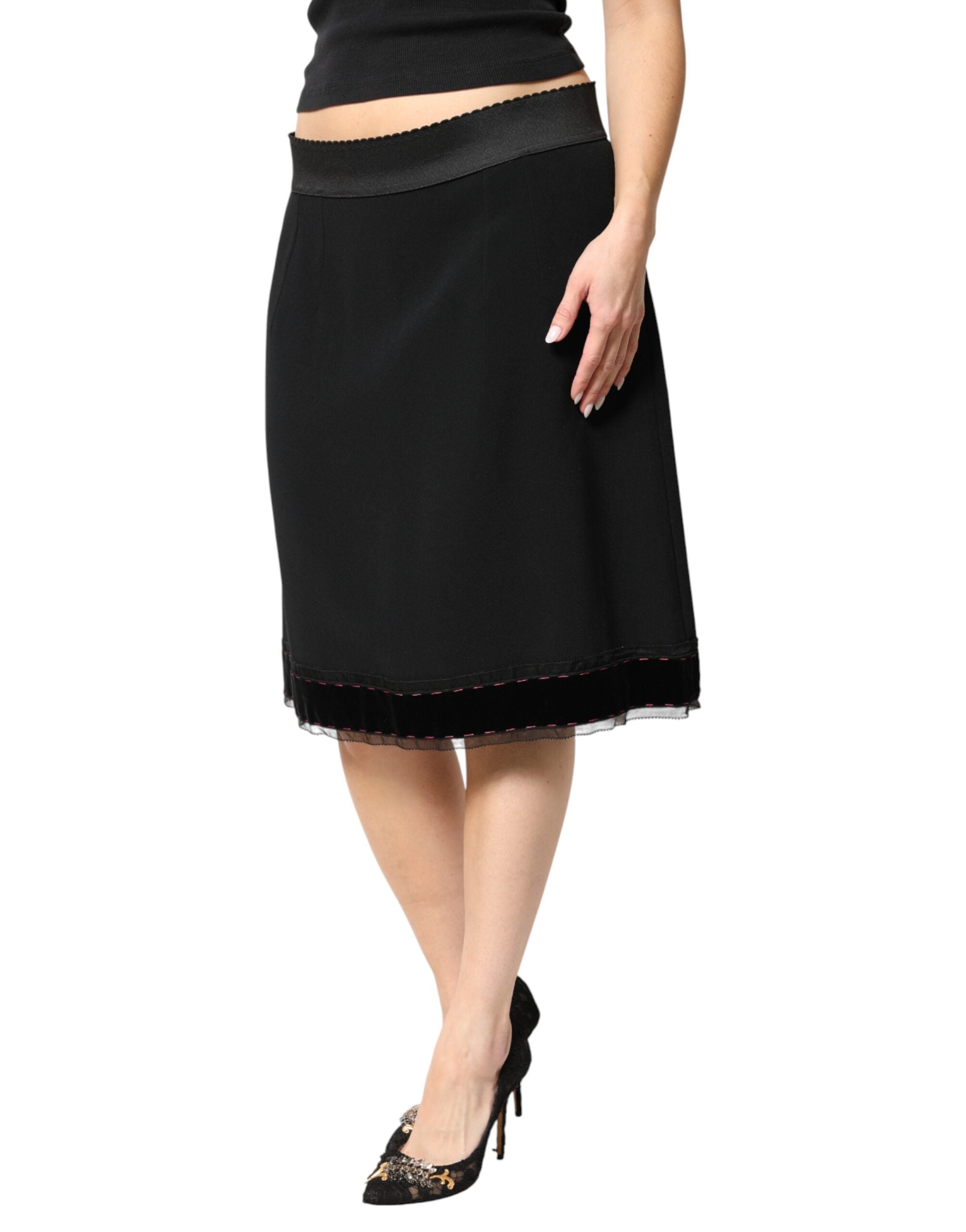 Dolce & Gabbana Schwarzer A-Linen-Rock in Mid-Waist-Länge bis zum Knie