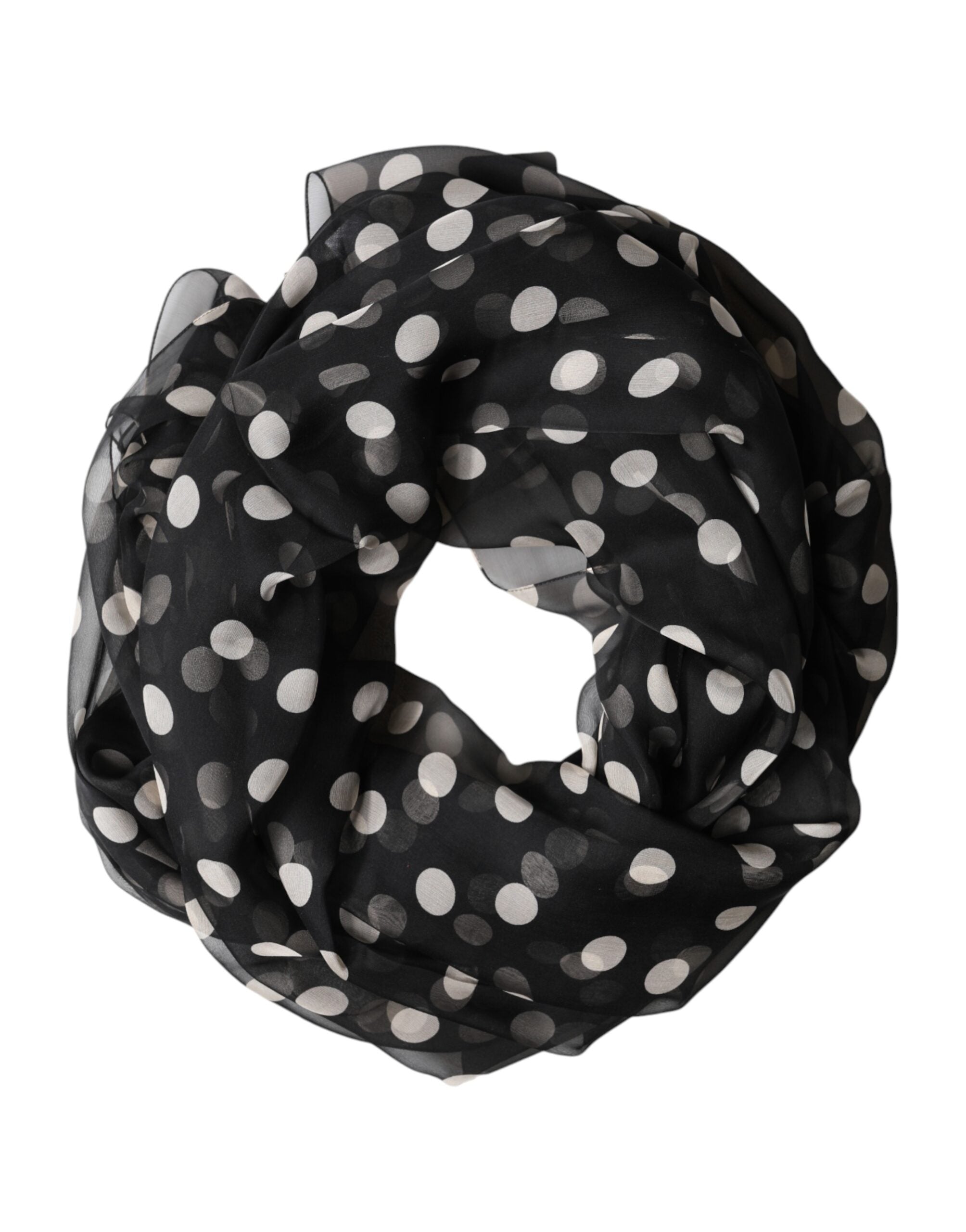 Dolce & Gabbana Schwarzer Seidenschal mit Polka Dots 205cm x 137cm