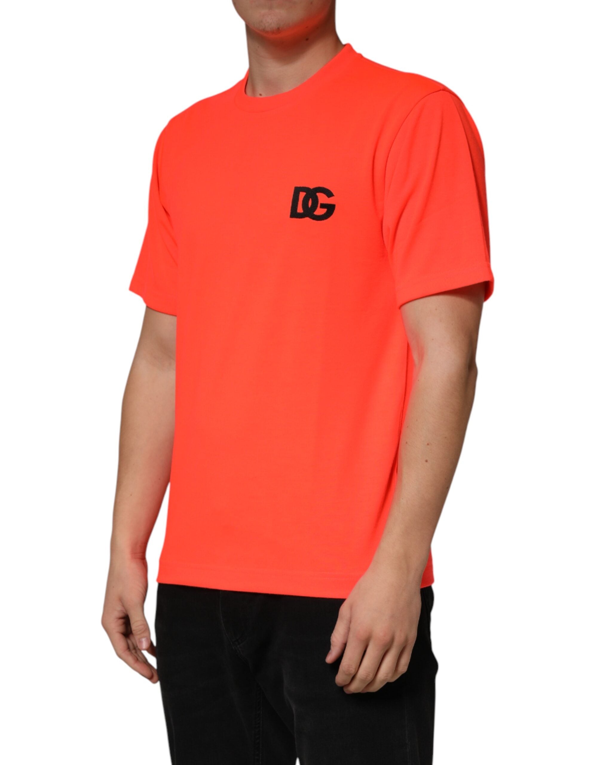 Dolce & Gabbana Neon Orange Polyester Rundhals Herren T-Shirt