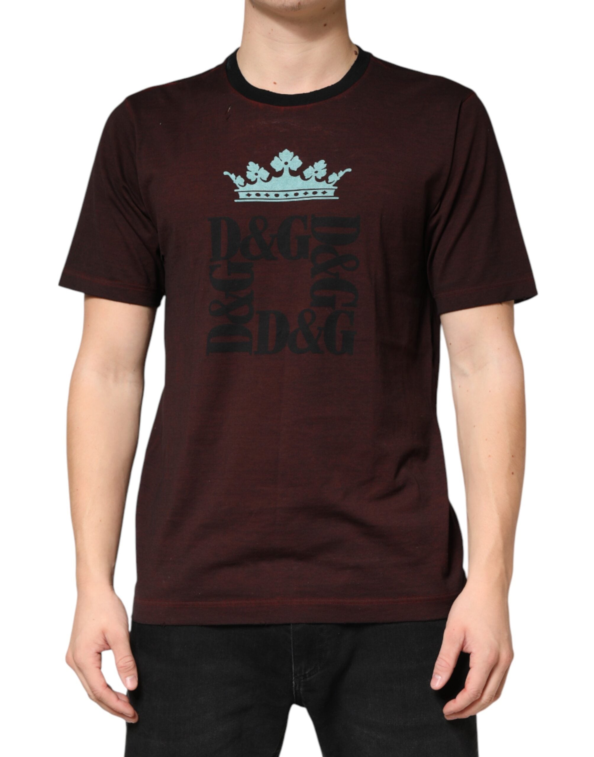 Dolce & Gabbana Maroon DG Crown Baumwoll-Rundhals-T-Shirt für Herren