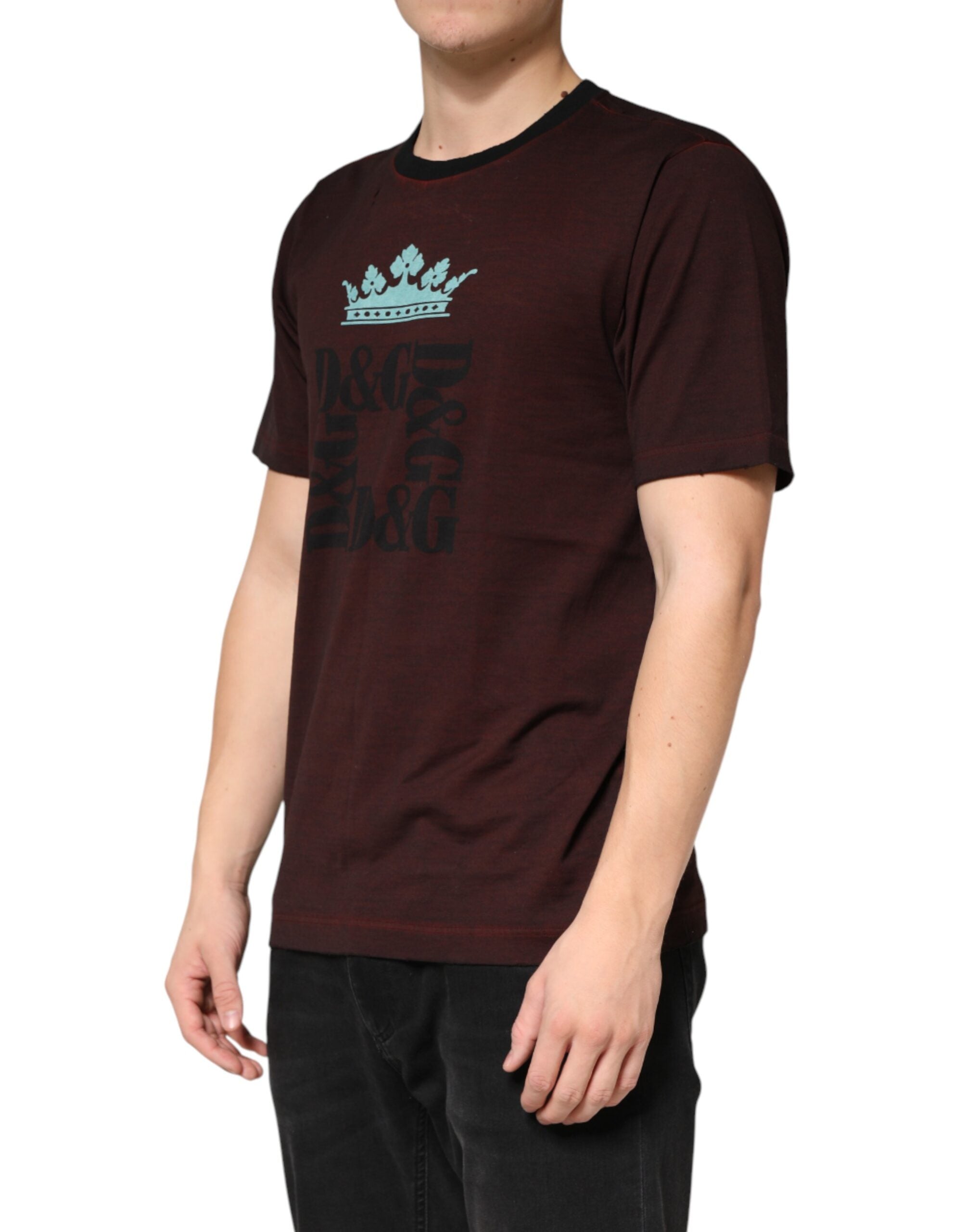 Dolce & Gabbana Maroon DG Crown Baumwoll-Rundhals-T-Shirt für Herren